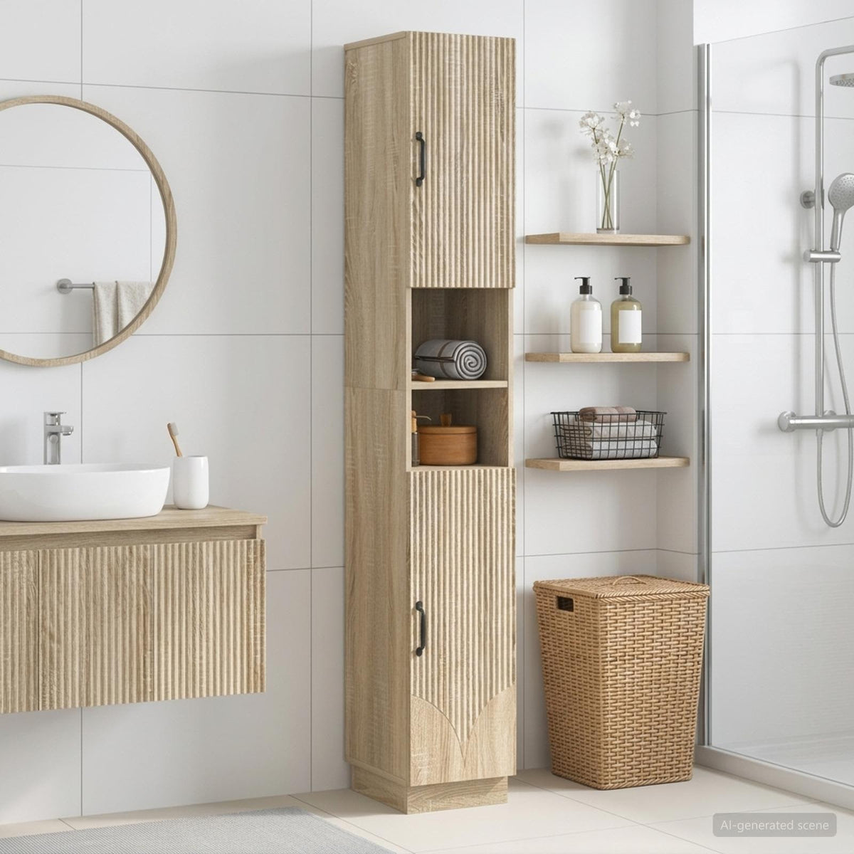 Badezimmerschrank mit offenem Regal HOORN Sonoma-Eiche