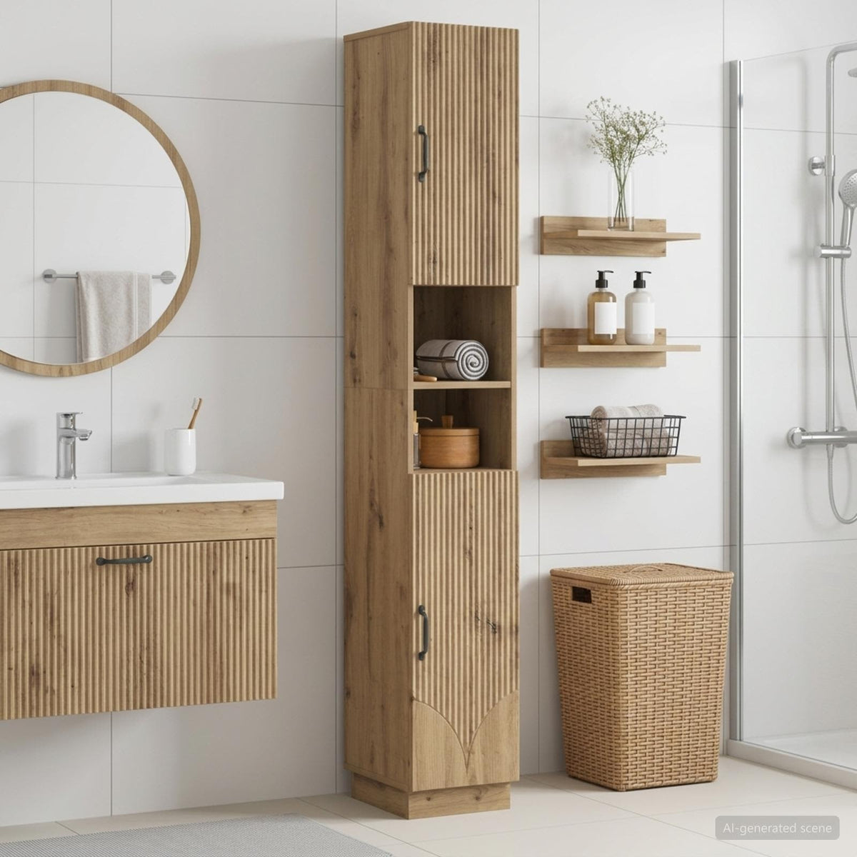 Badezimmerschrank mit offenem Regal HOORN Artisan-Eiche
