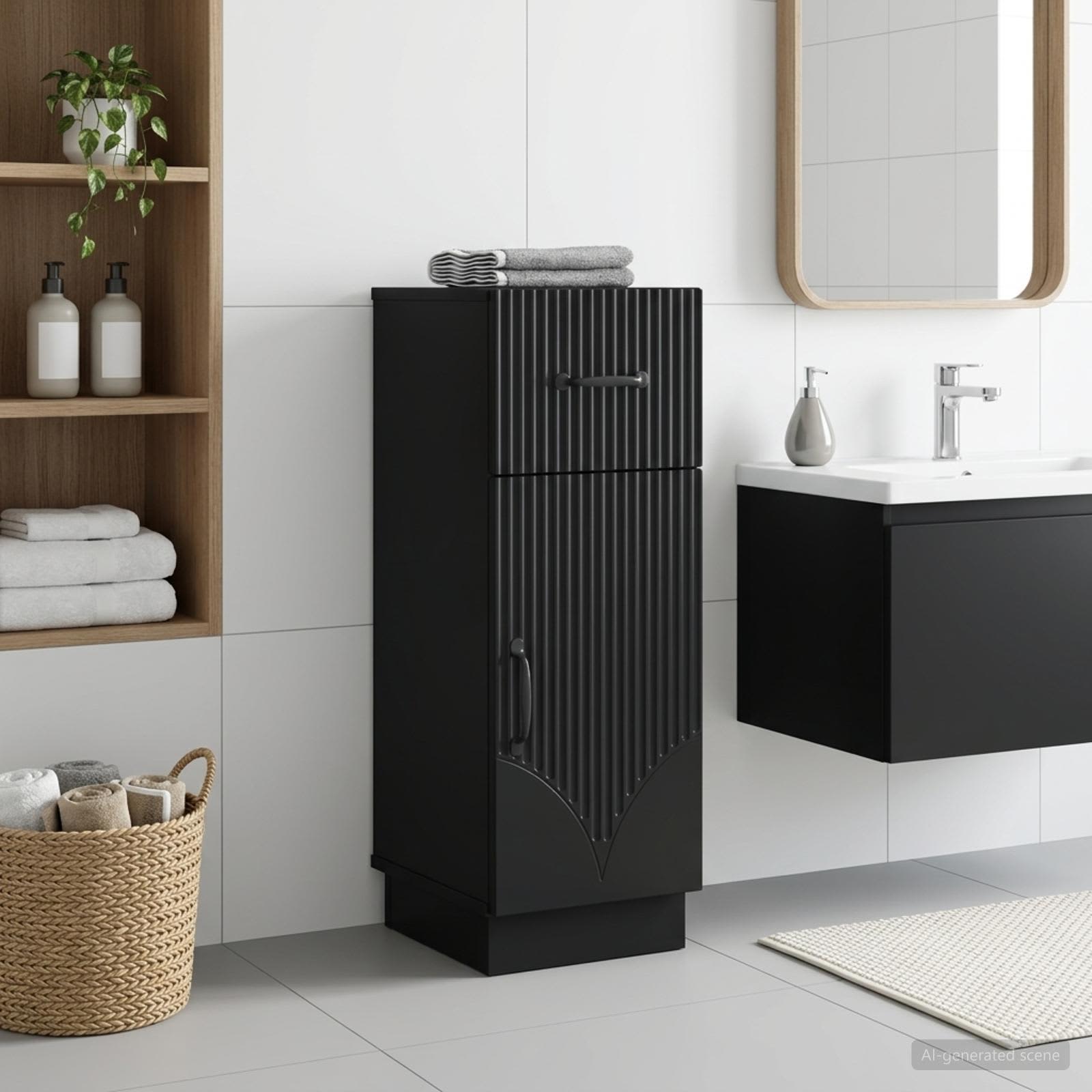 Badezimmer Aufbewahrungsschrank HOORN Schwarz 30 x 31 x 77 cm