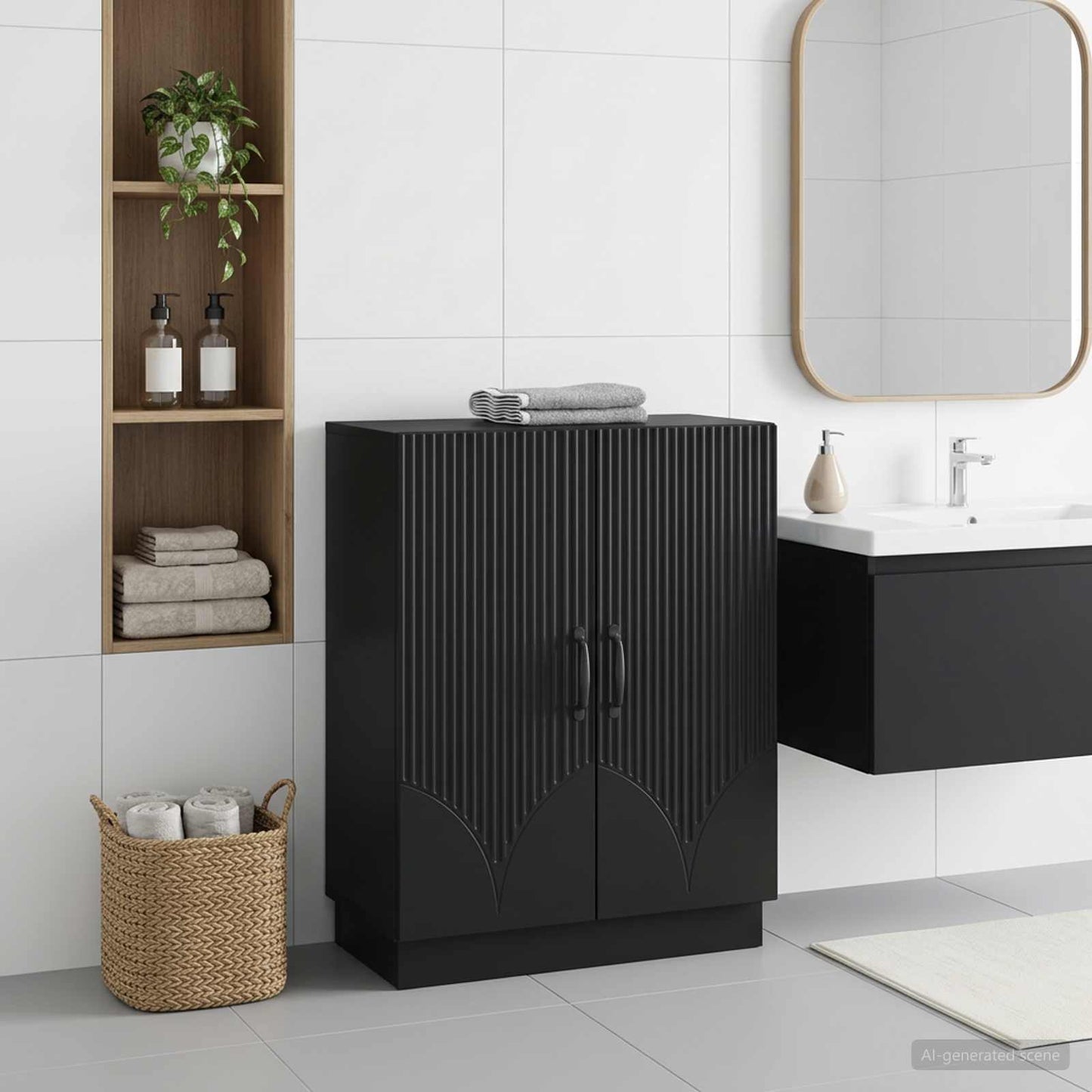 Badezimmer Aufbewahrungsschrank HOORN Schwarz 59,5 x 31 x 77 cm
