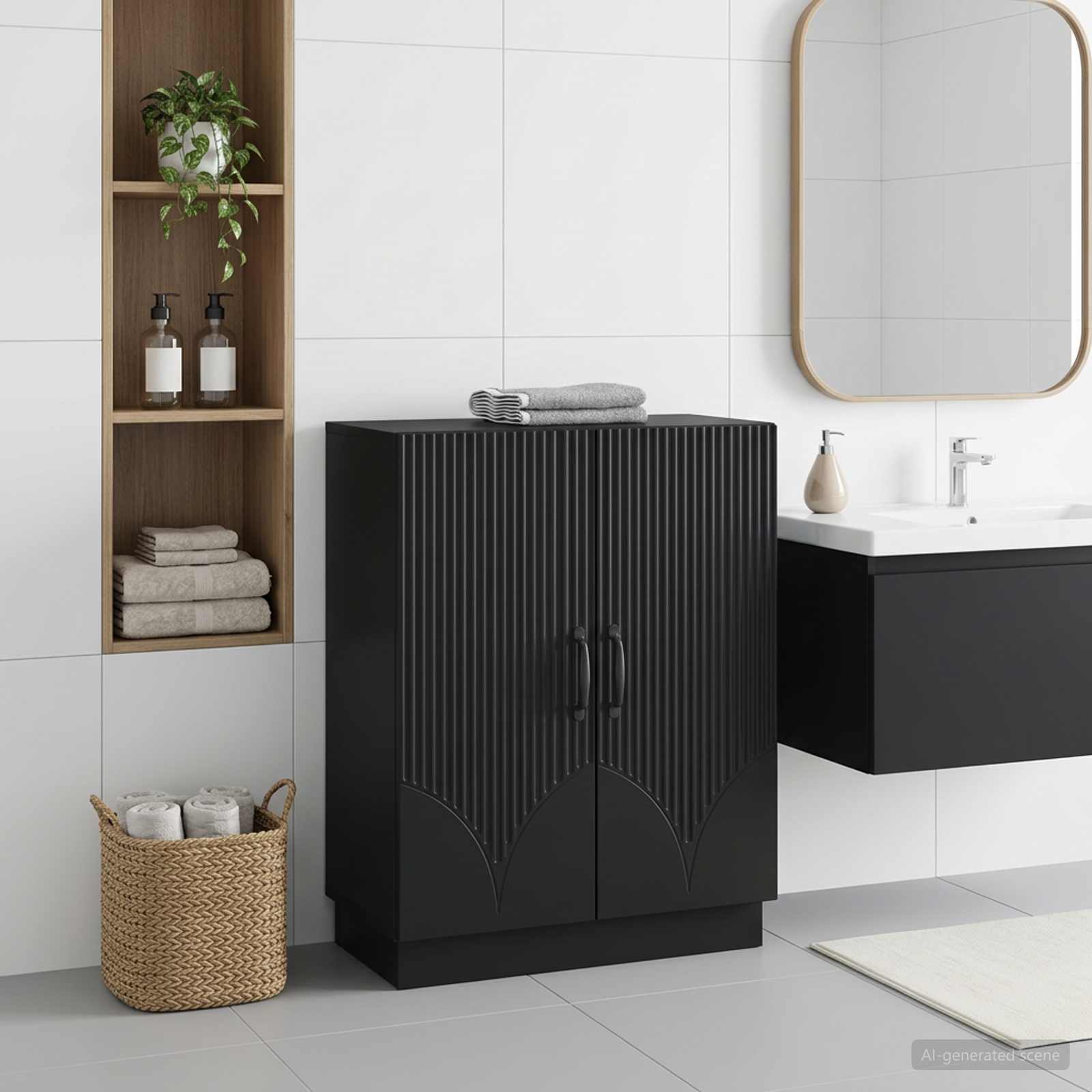 Badezimmer Aufbewahrungsschrank HOORN Schwarz 59,5 x 31 x 77 cm
