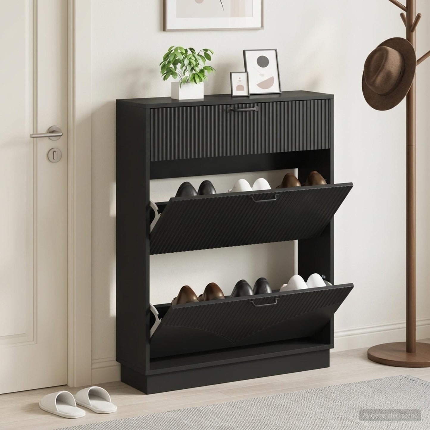 Schuhschrank HOORN 78 x 24 x 100 cm Holzwerkstoff Schwarz