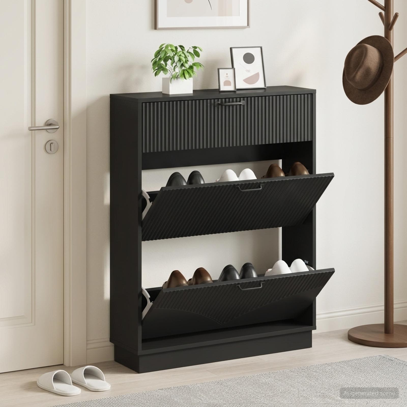 Schuhschrank HOORN 78 x 24 x 100 cm Holzwerkstoff Schwarz
