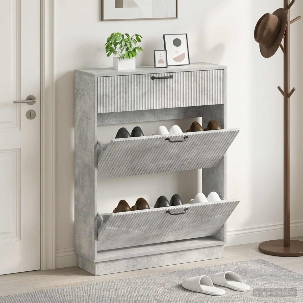 Schuhschrank HOORN 78 x 24 x 100 cm Holzwerkstoff Betongrau