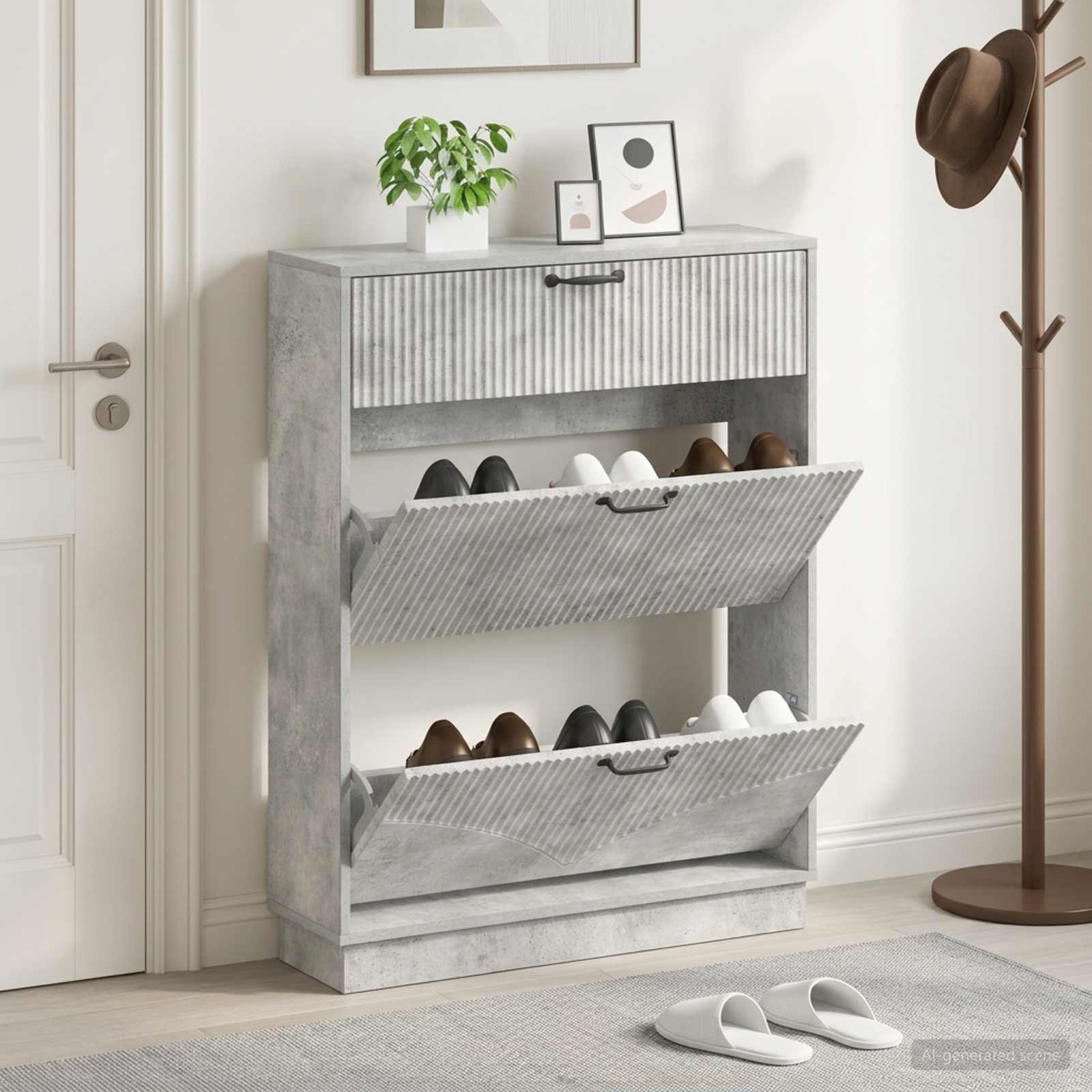 Schuhschrank HOORN 78 x 24 x 100 cm Holzwerkstoff Betongrau