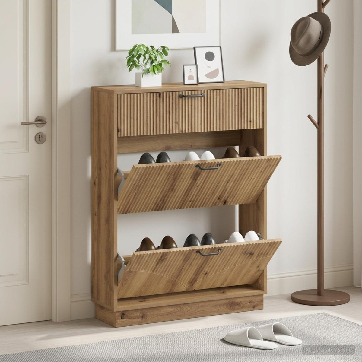 Schuhschrank HOORN 78 x 24 x 100 cm Holzwerkstoff Artisan-Eiche