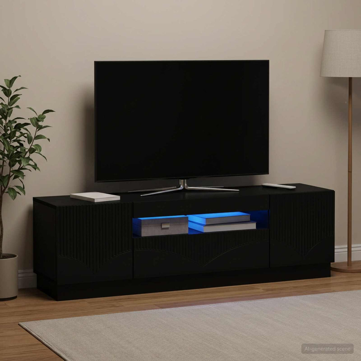 LED-TV-Schrank Schwarz Holzwerkstoff