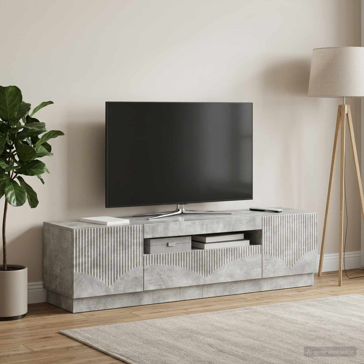 LED-TV-Schrank Betongrau Holzwerkstoff
