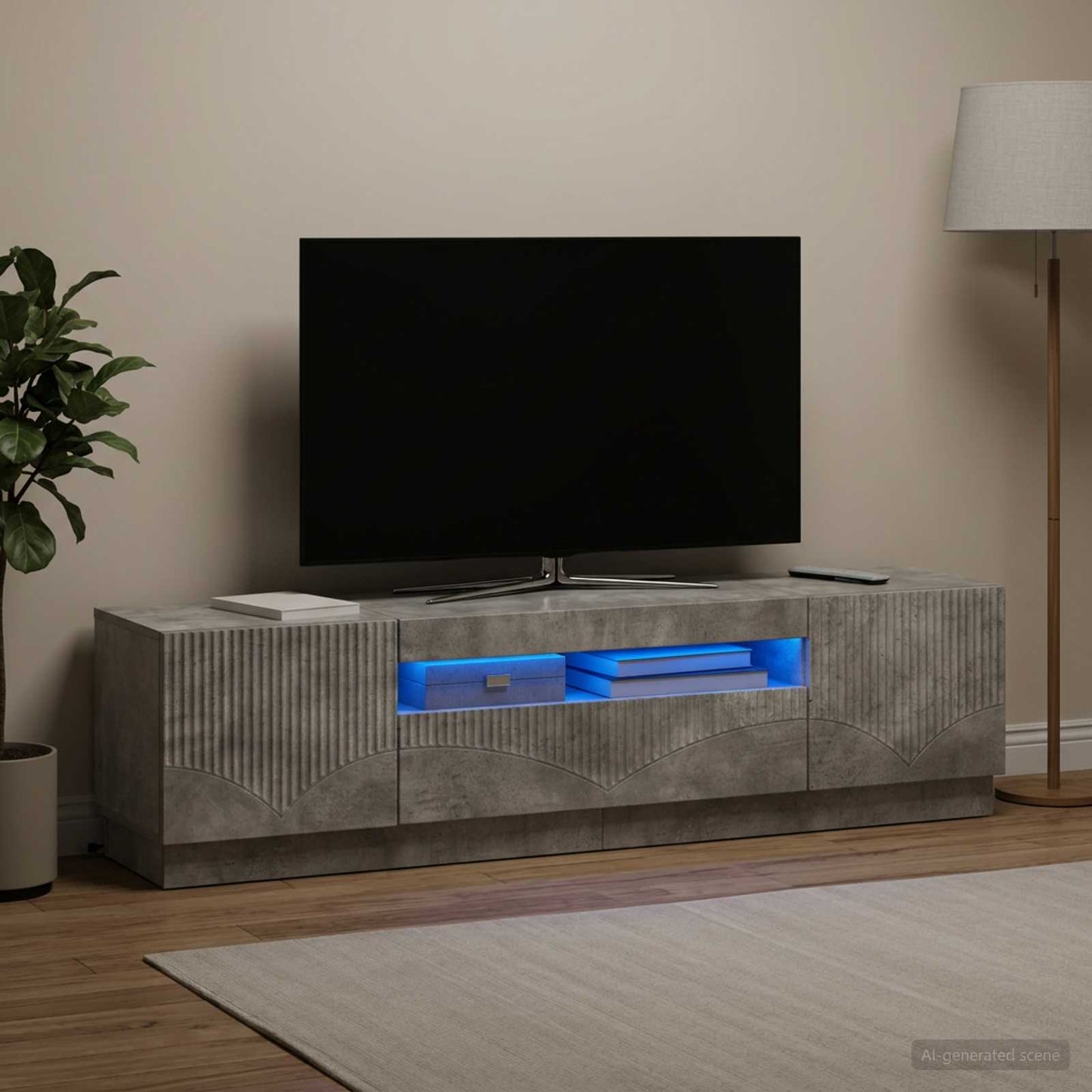 LED-TV-Schrank Betongrau Holzwerkstoff