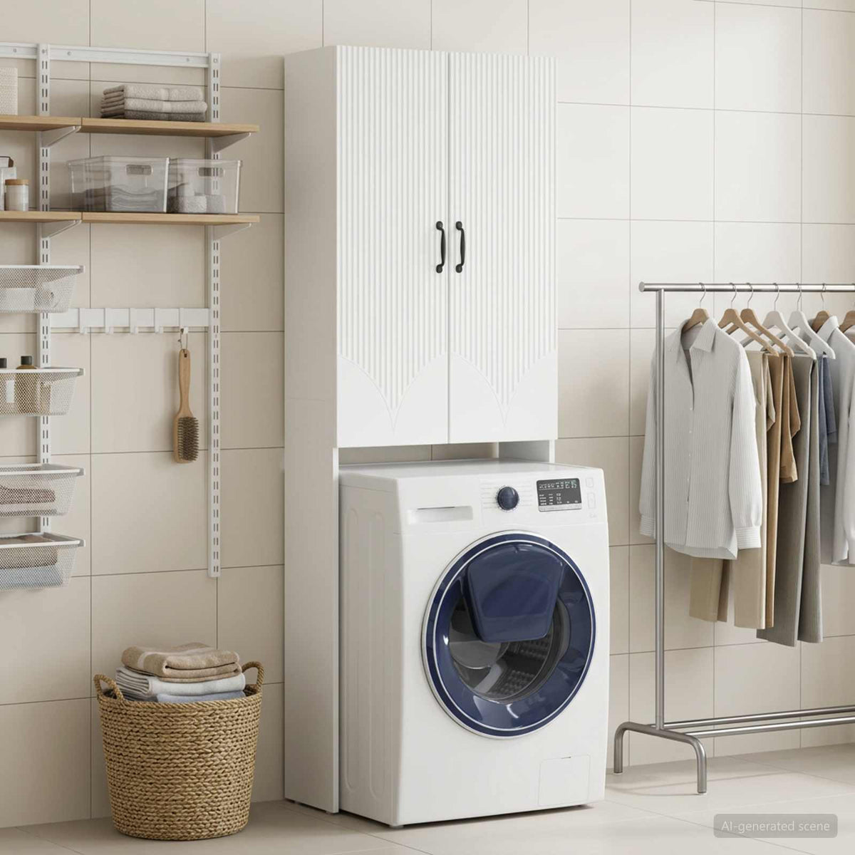 Toilettenschrank HOORN Weiß 66 x 25,5 x 190 cm Holzwerkstoff