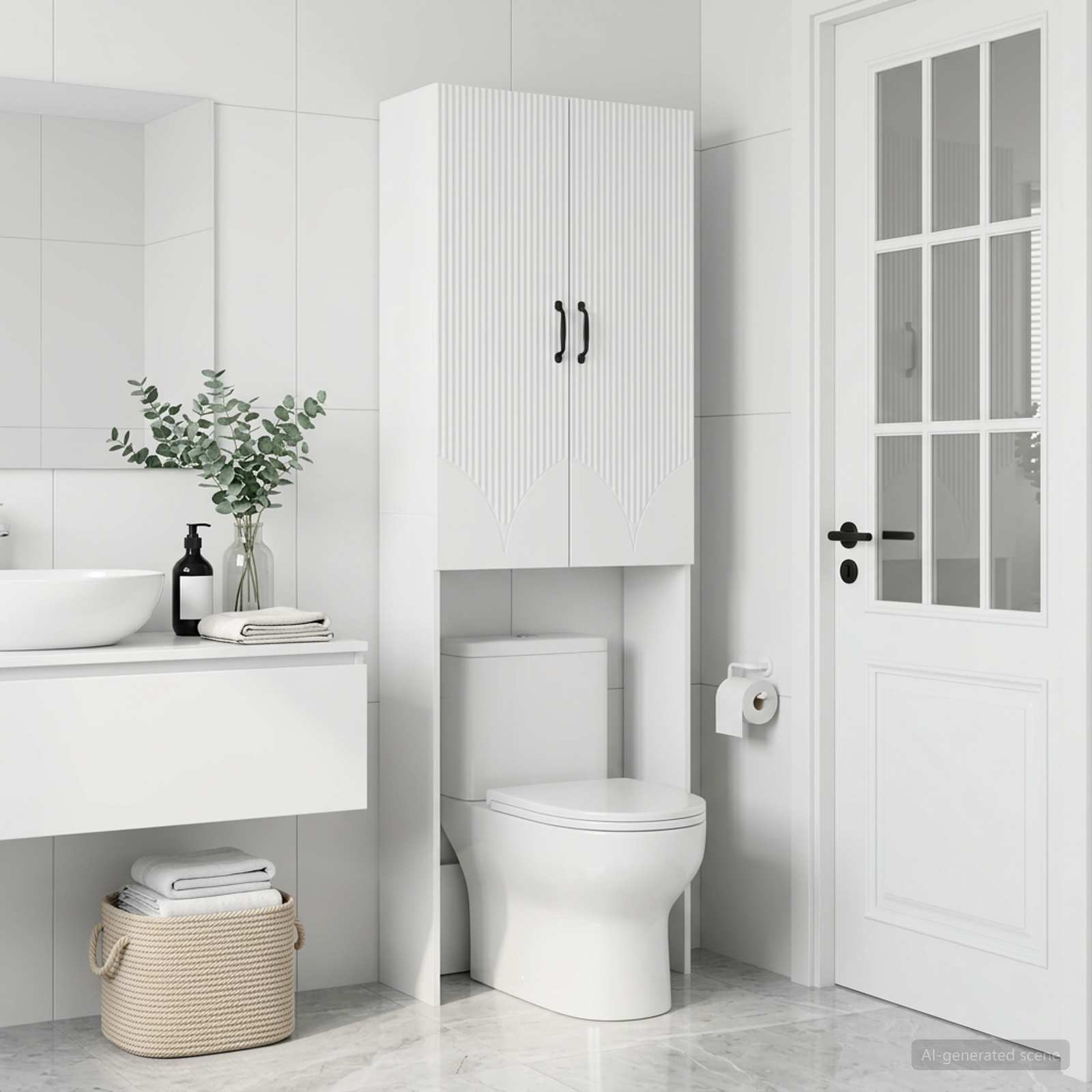 Toilettenschrank HOORN Weiß 66 x 25,5 x 190 cm Holzwerkstoff