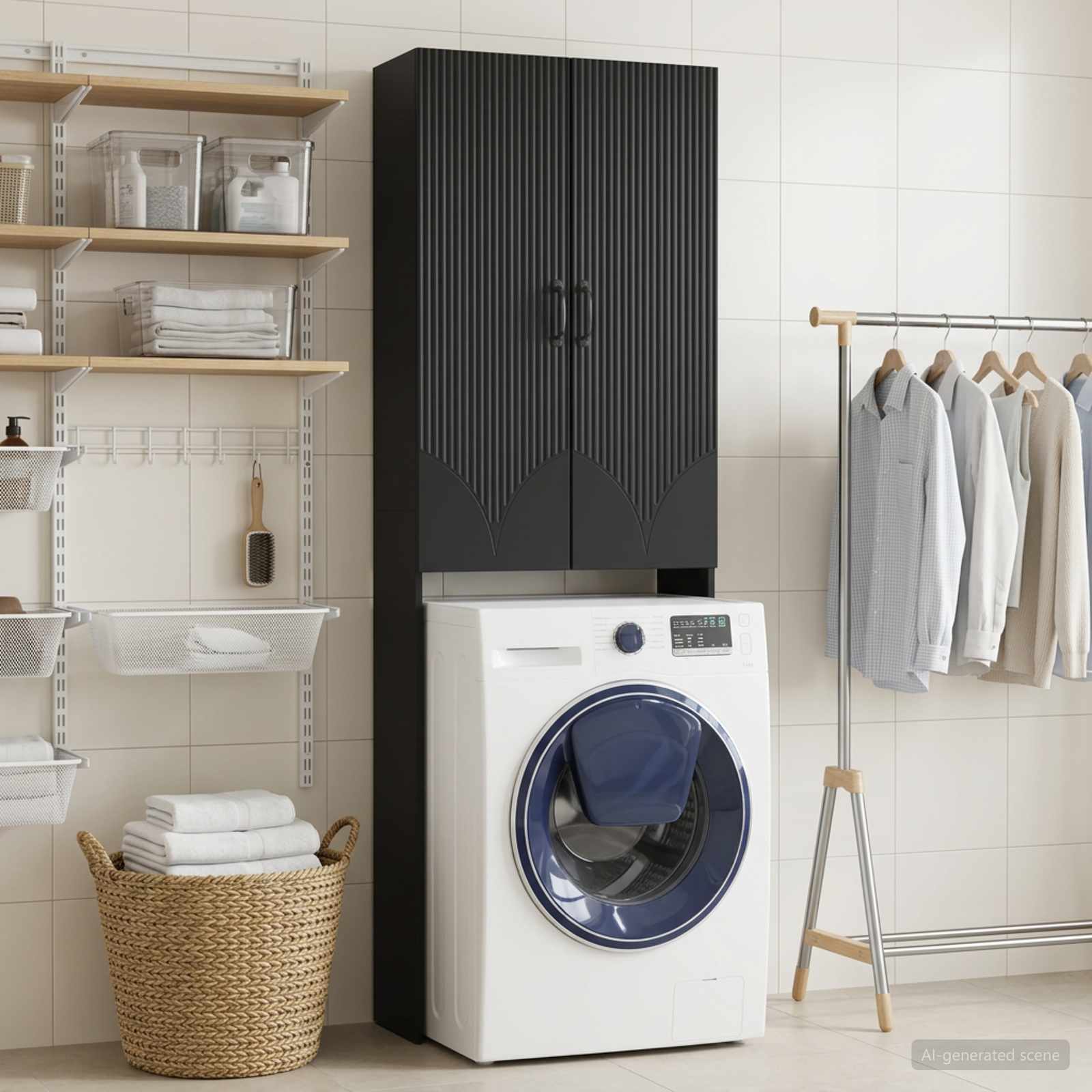 Toilettenschrank HOORN Schwarz 66 x 25,5 x 190 cm Holzwerkstoff