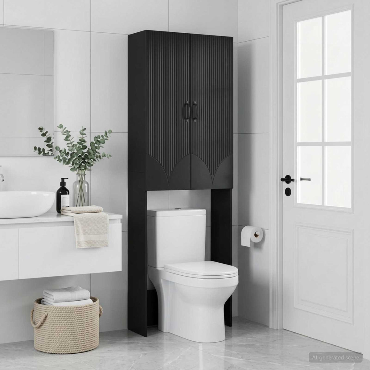Toilettenschrank HOORN Schwarz 66 x 25,5 x 190 cm Holzwerkstoff