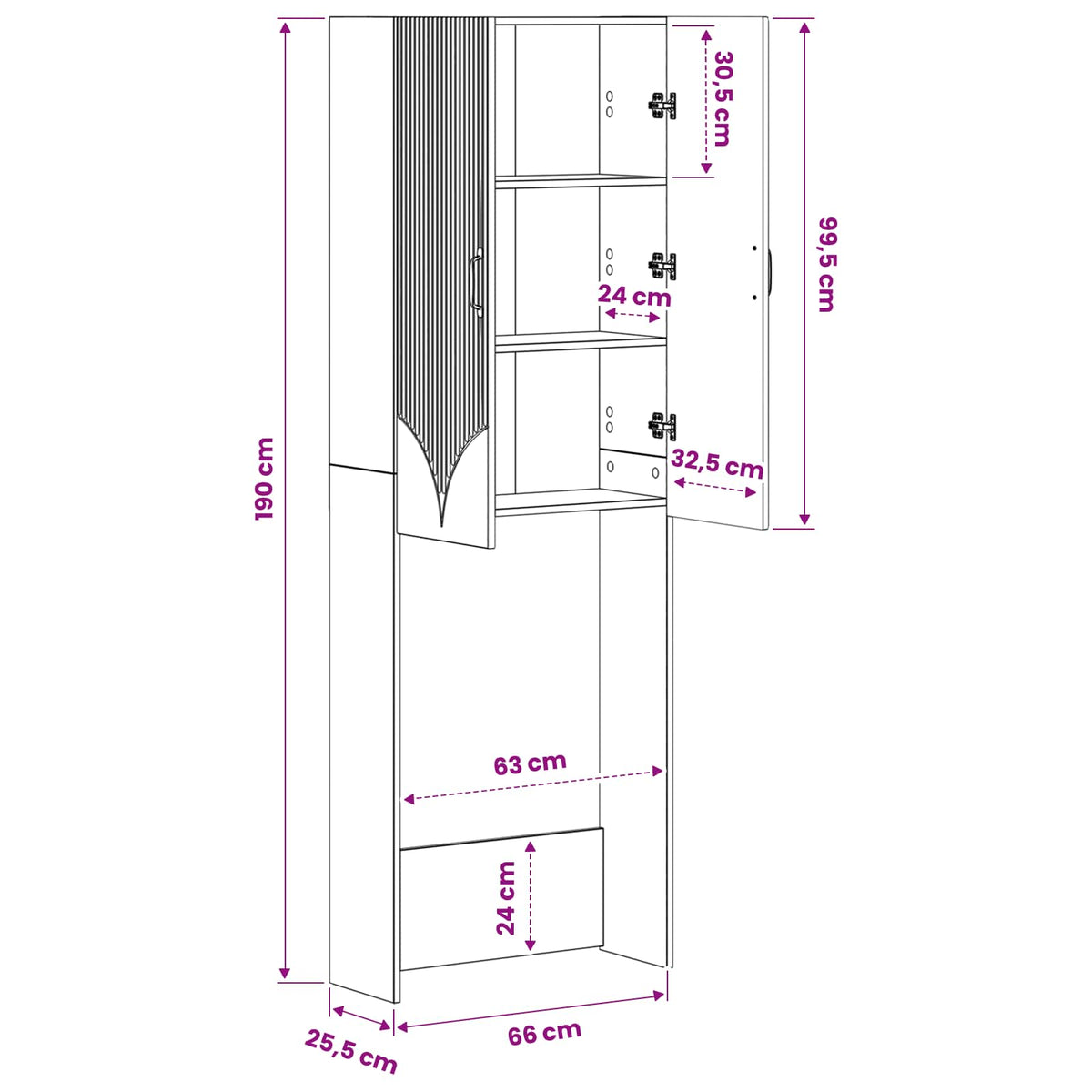 Toilettenschrank HOORN Betongrau 66 x 25,5 x 190 cm