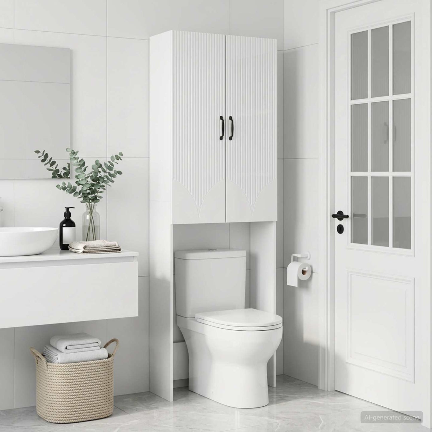 Toilettenschrank HOORN Hochglanz Weiß 66 x 25,5 x 190 cm