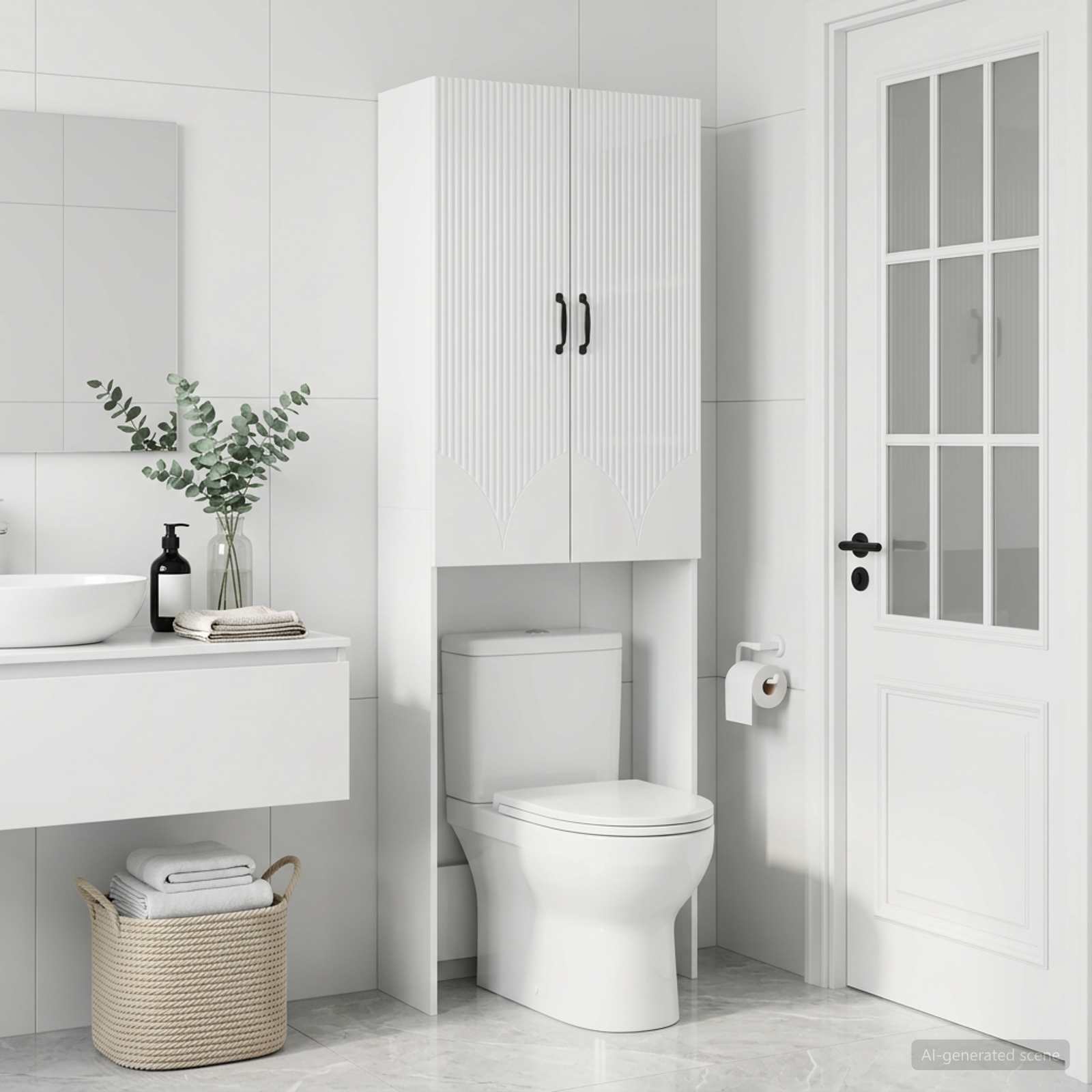 Toilettenschrank HOORN Hochglanz Weiß 66 x 25,5 x 190 cm