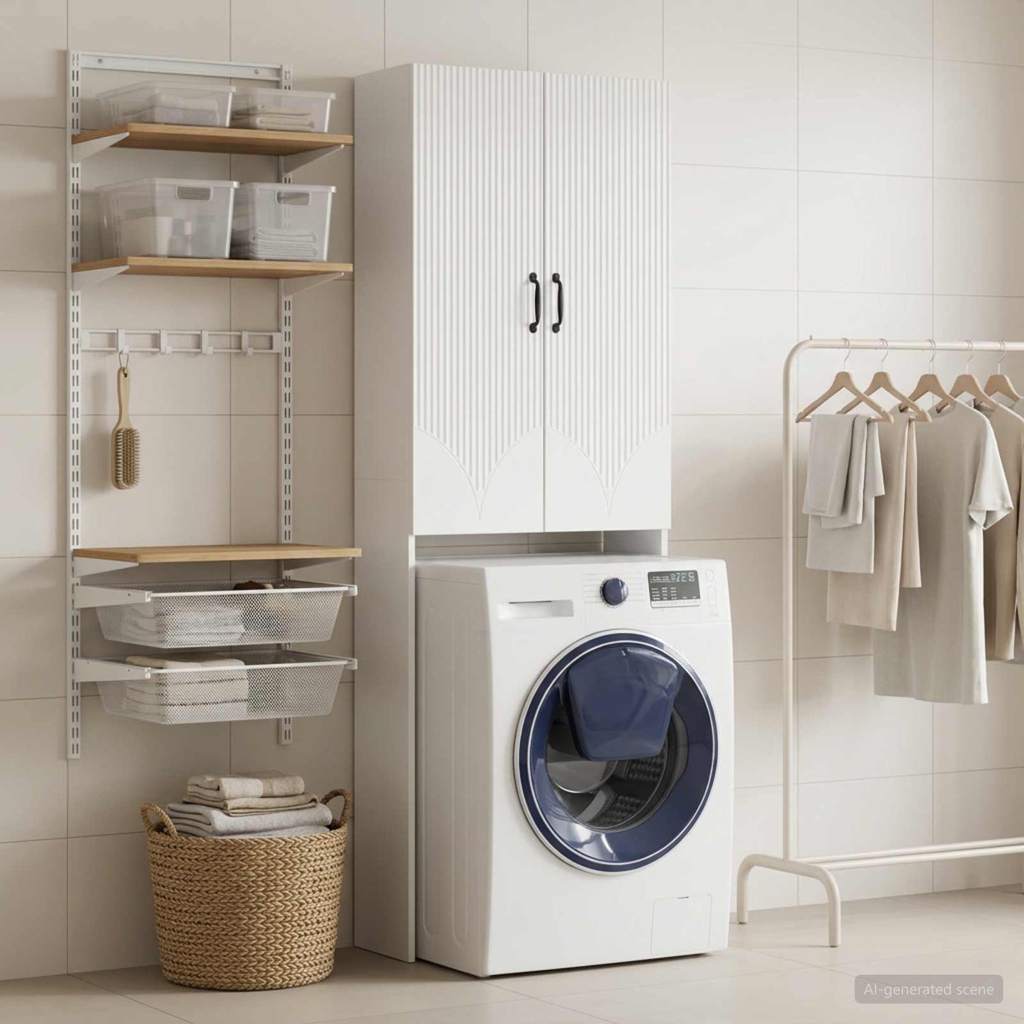Toilettenschrank HOORN Hochglanz Weiß 66 x 25,5 x 190 cm