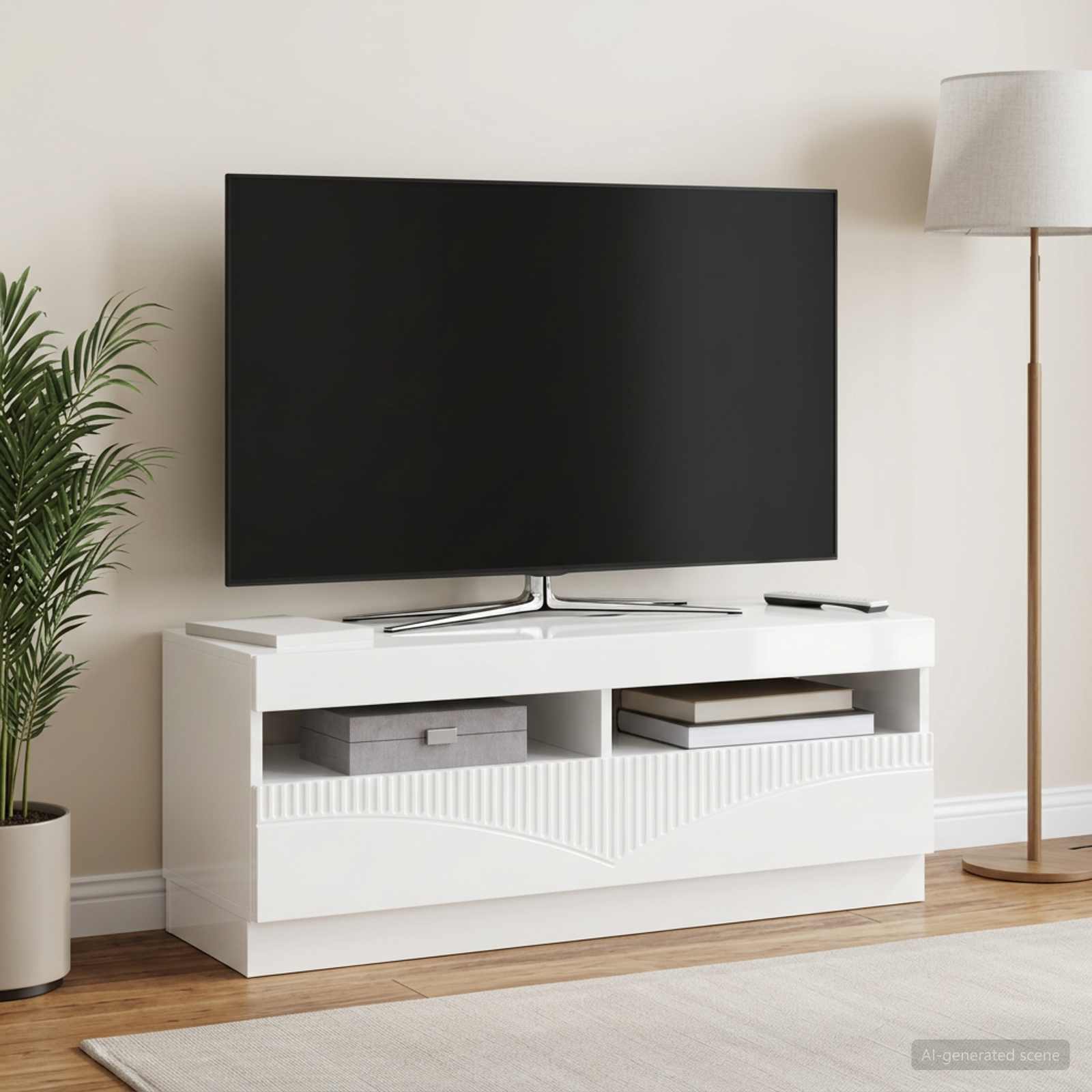 LED-TV-Schrank Hochglanz Weiß Holzwerkstoff