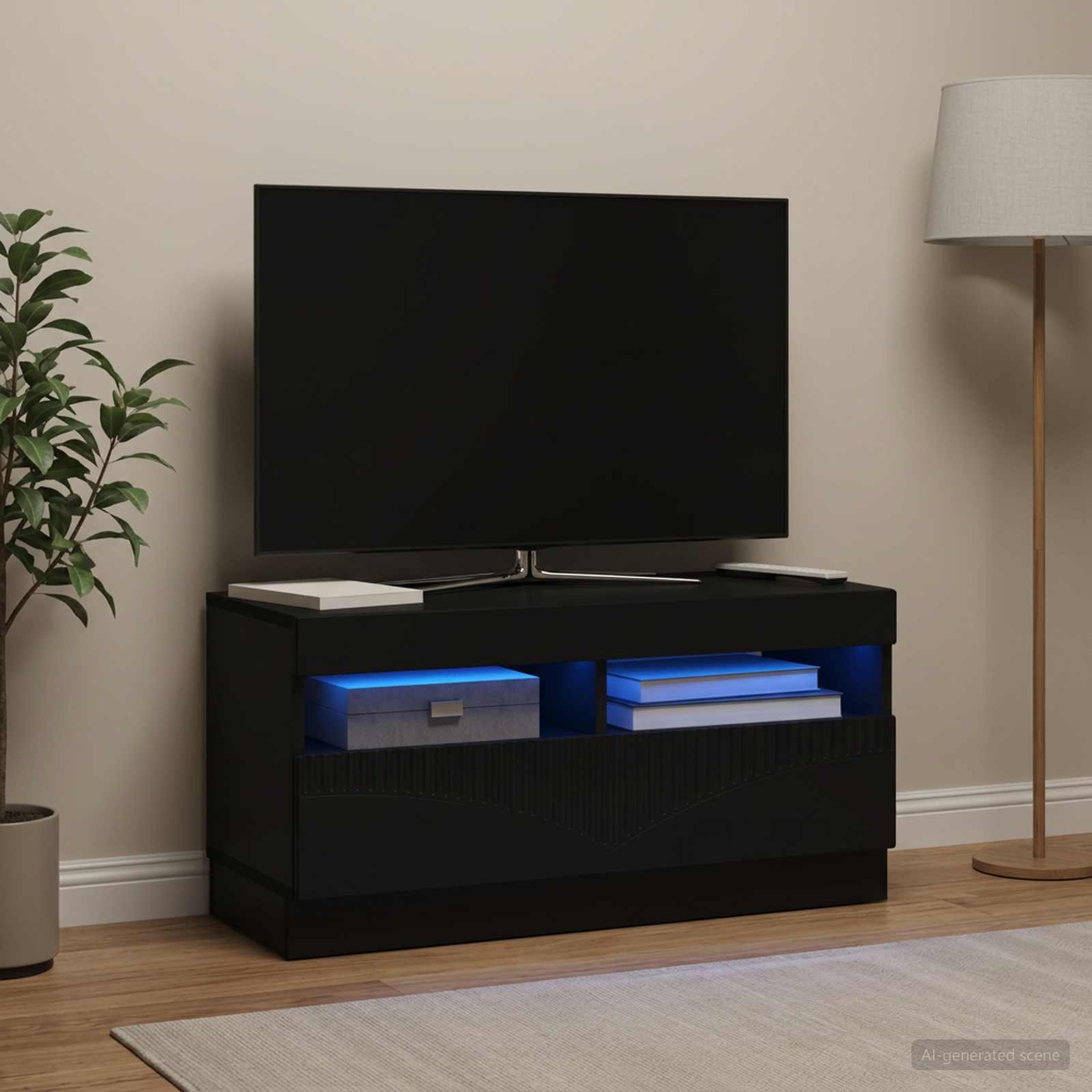 LED-TV-Schrank Schwarz Holzwerkstoff