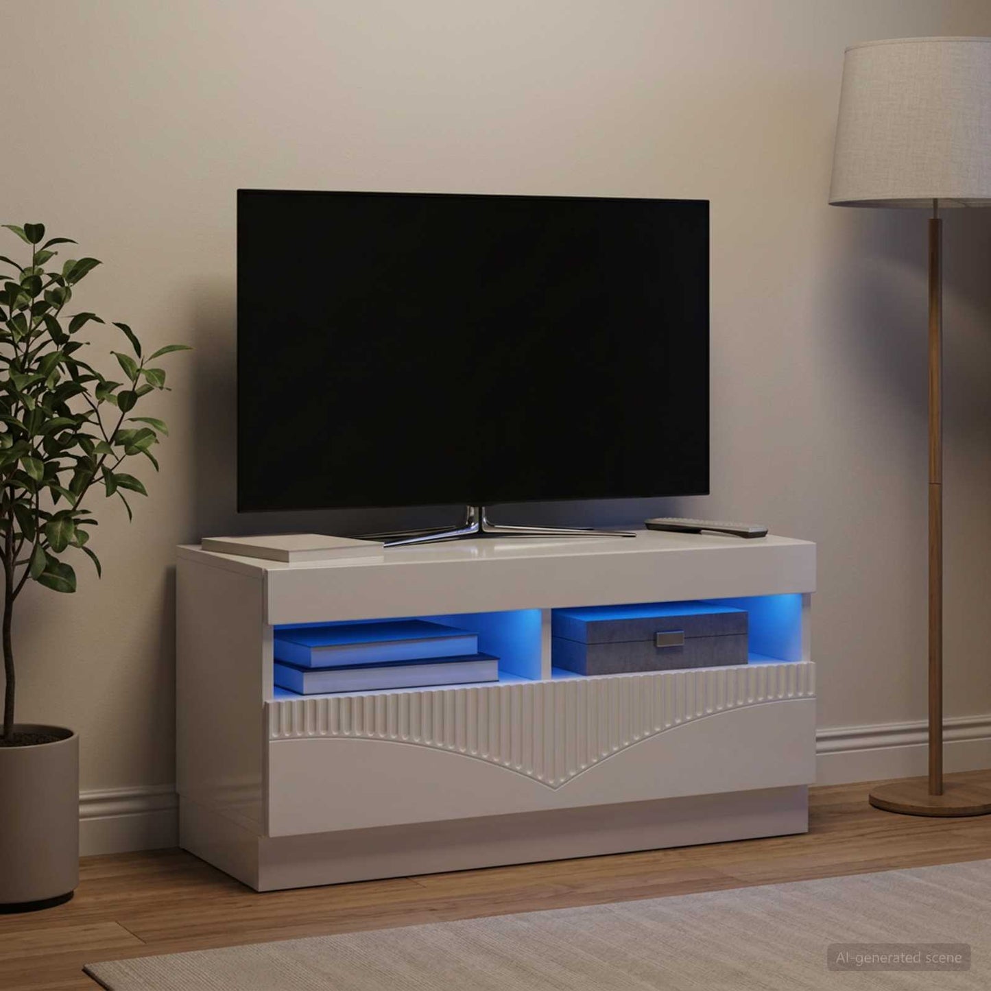 LED-TV-Schrank Hochglanz Weiß Holzwerkstoff