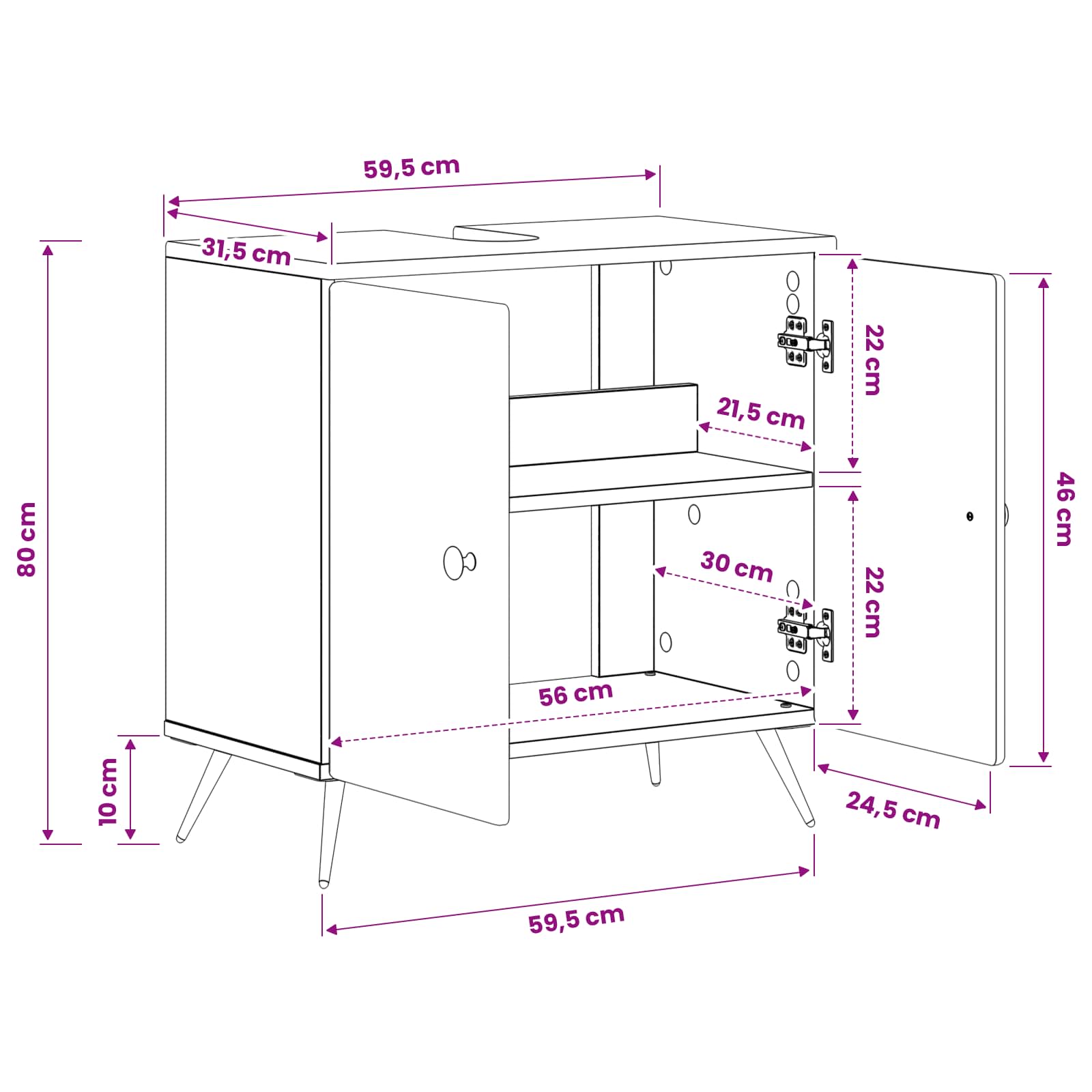 Waschbeckenschrank BREDA Sonoma-Eiche 59,5 x 31,5 x 59 cm