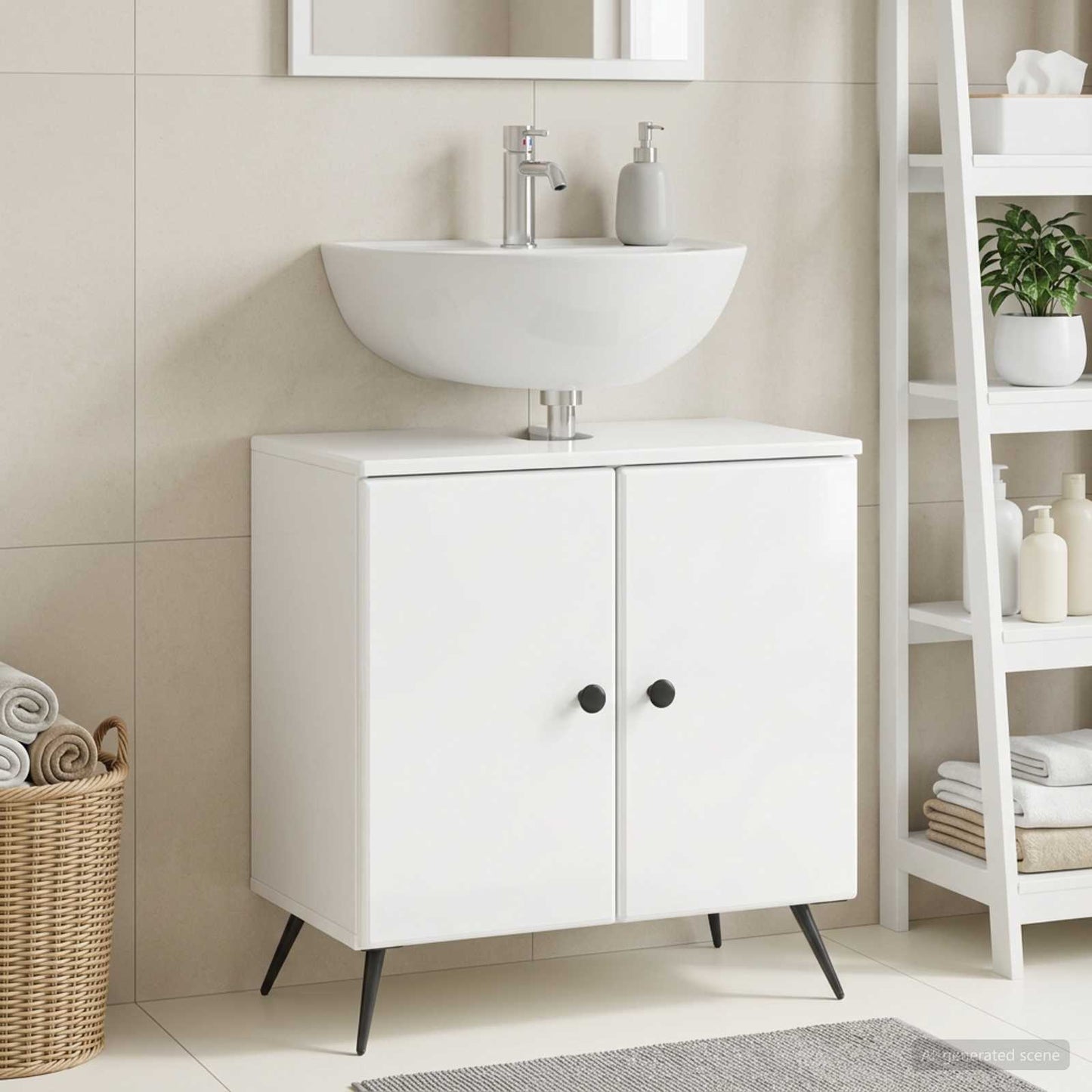 Waschbeckenschrank BREDA Hochglanz Weiß 59,5 x 31,5 x 59 cm