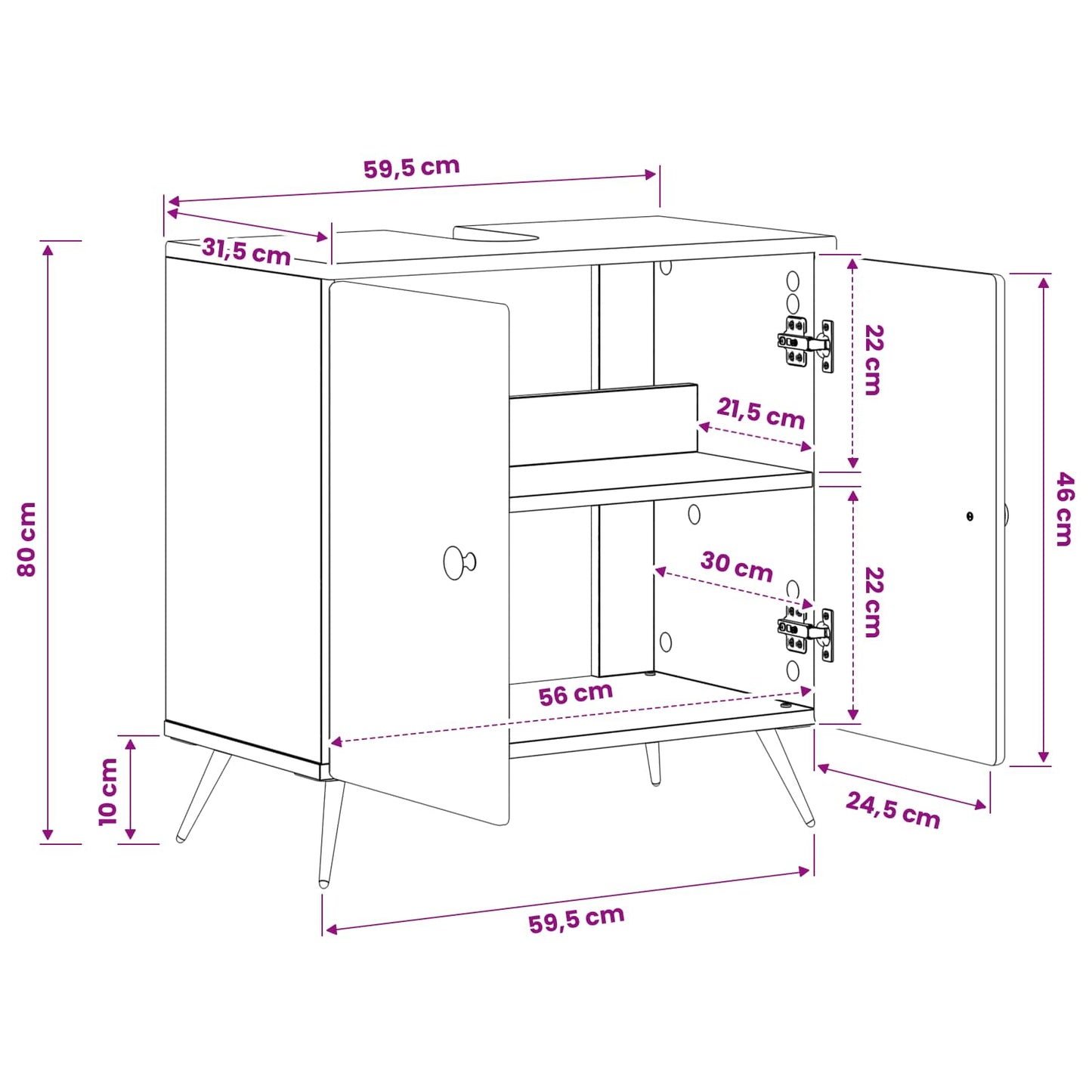 Waschbeckenschrank BREDA Hochglanz Weiß 59,5 x 31,5 x 59 cm