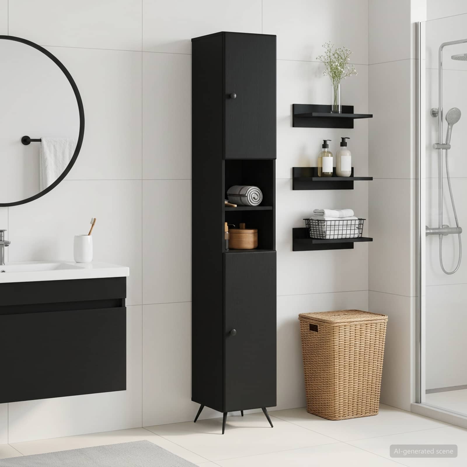 Badezimmerschrank mit offenem Regal BREDA Schwarz
