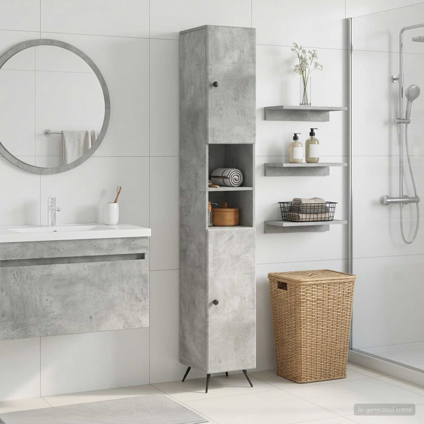 Badezimmerschrank mit offenem Regal BREDA Betongrau