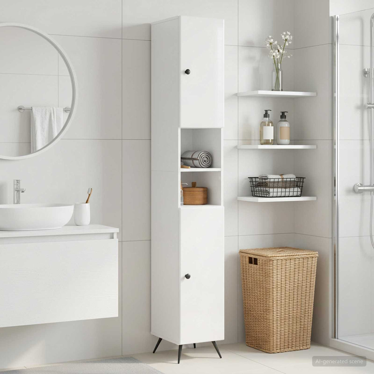 Badezimmerschrank mit offenem Regal BREDA Hochglanz Weiß