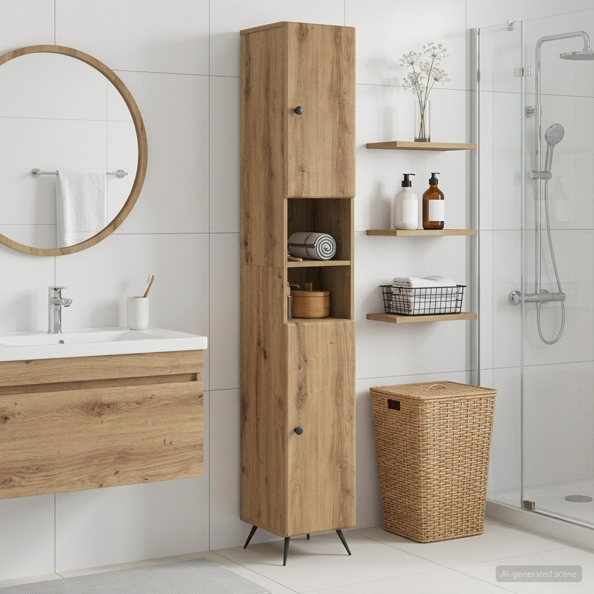 Badezimmerschrank mit offenem Regal BREDA Artisan-Eiche