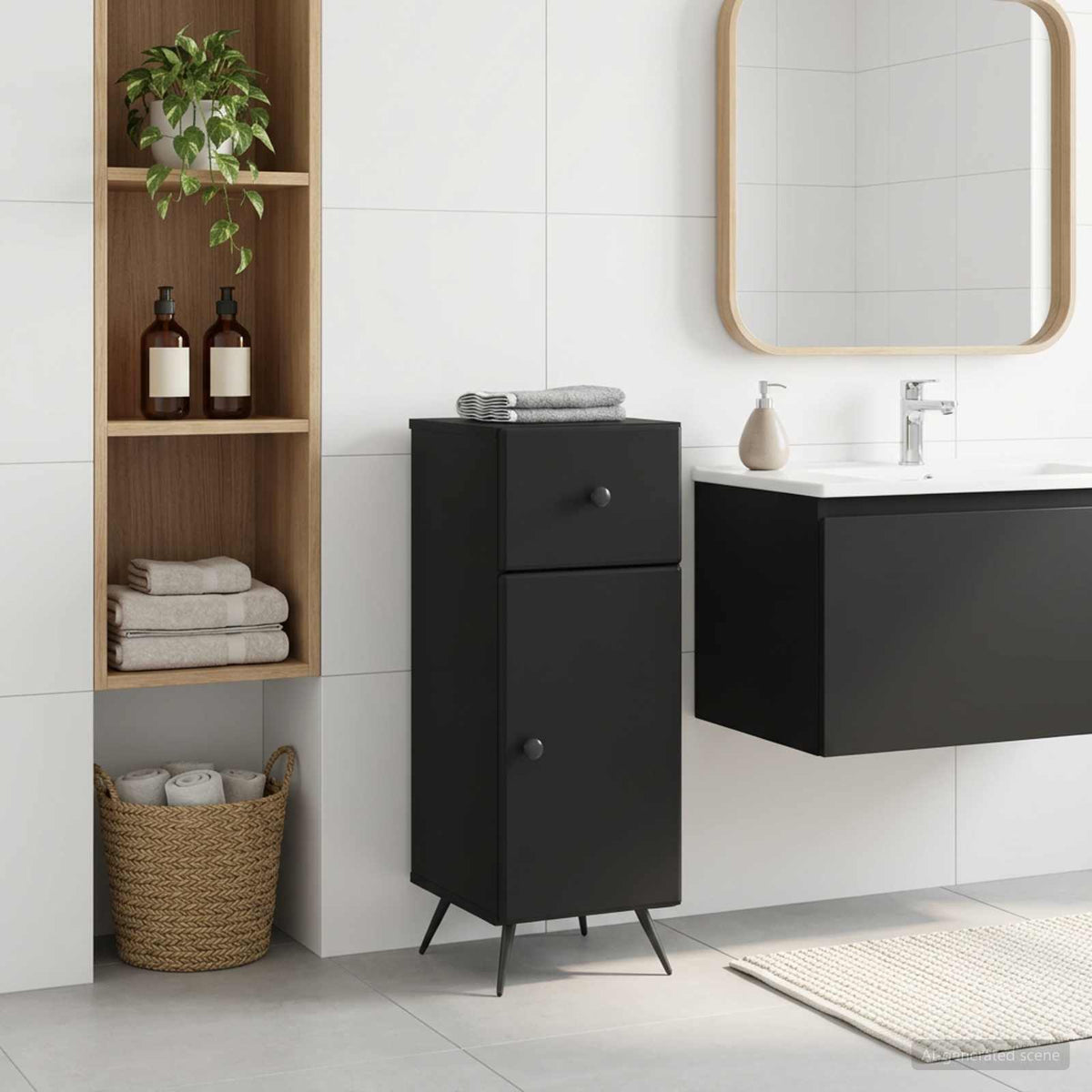 Badezimmer Aufbewahrungsschrank BREDA Schwarz 30 x 31 x 80 cm
