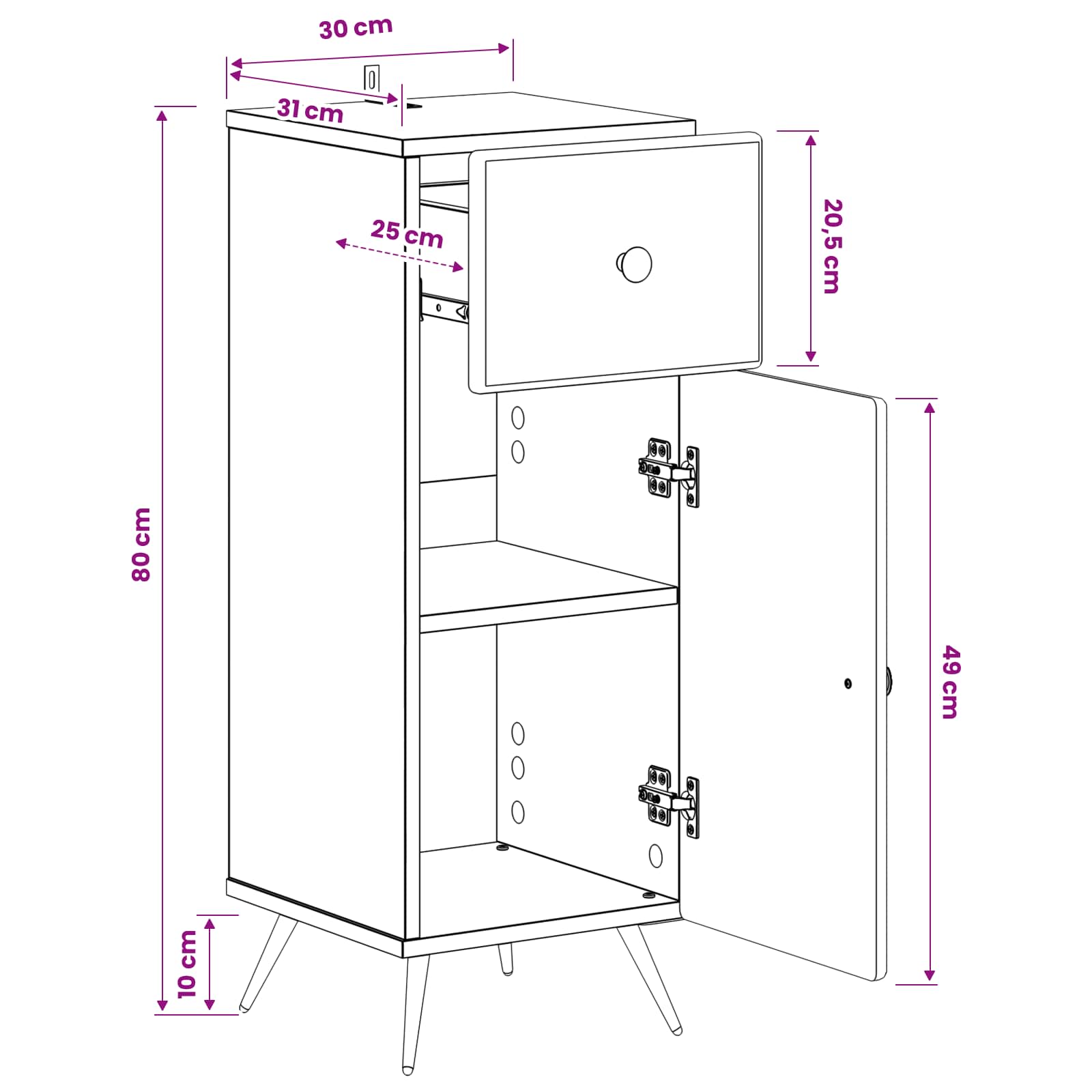 Badezimmer Aufbewahrungsschrank BREDA Schwarz 30 x 31 x 80 cm