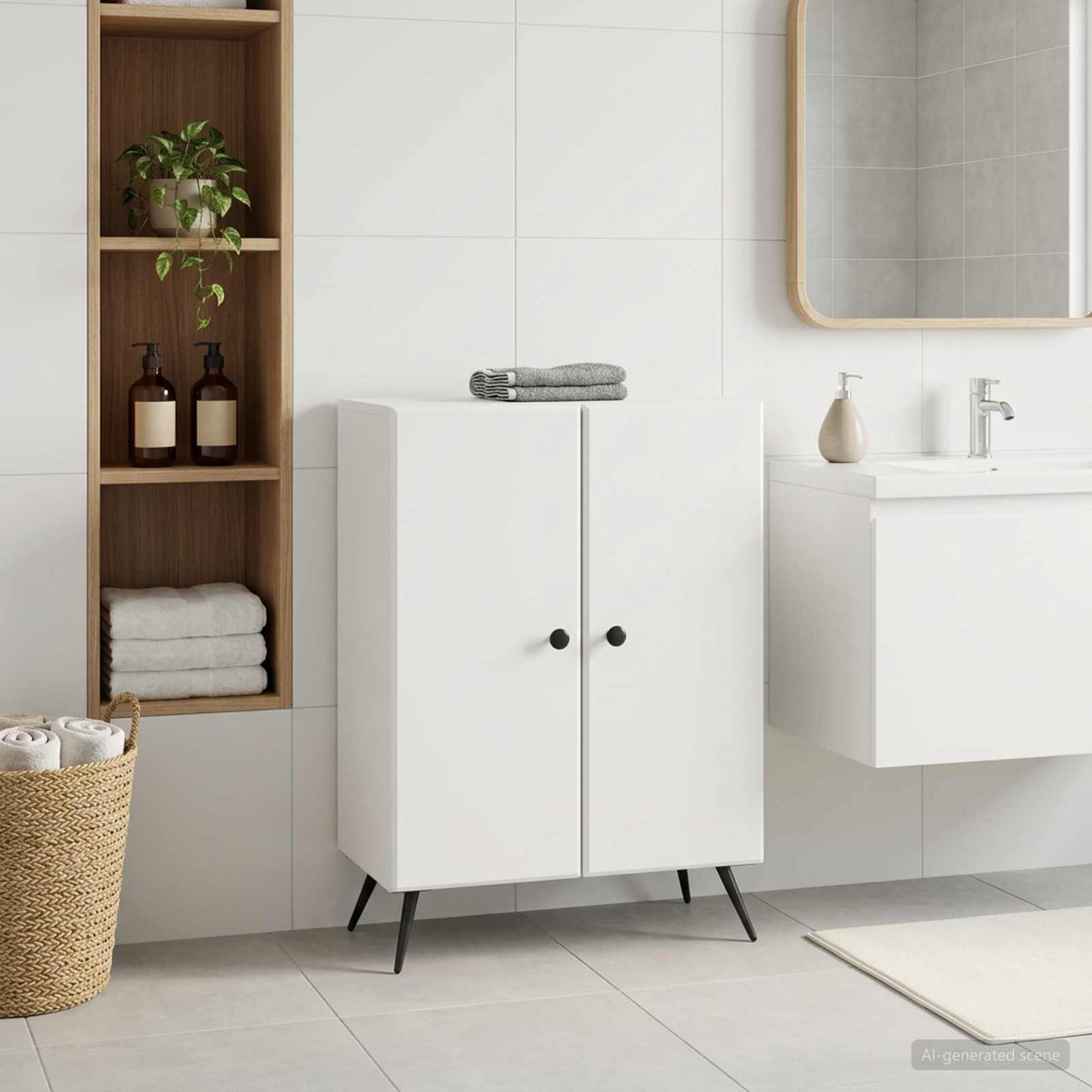 Badezimmer Aufbewahrungsschrank BREDA Weiß 59,5 x 31 x 80 cm