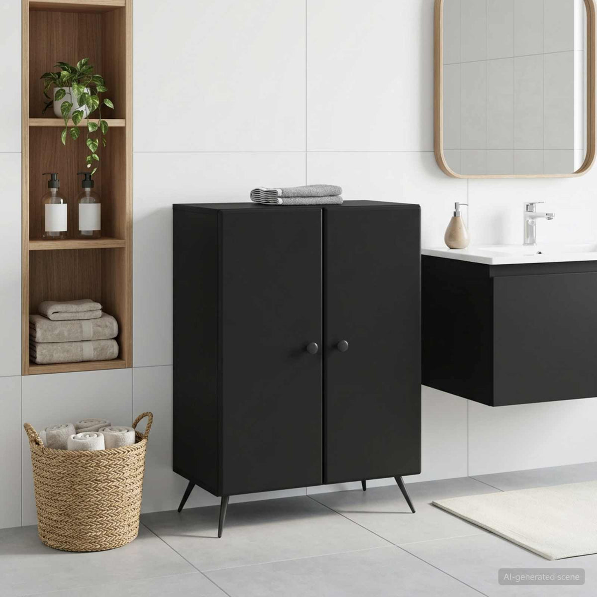 Badezimmer Aufbewahrungsschrank BREDA Schwarz 59,5 x 31 x 80 cm