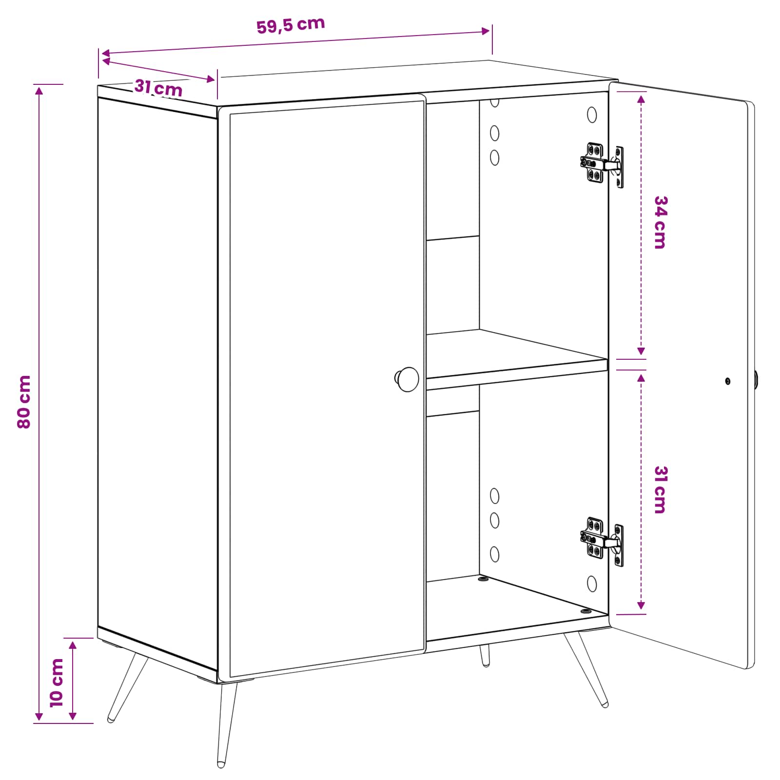 Badezimmer Aufbewahrungsschrank BREDA Schwarz 59,5 x 31 x 80 cm