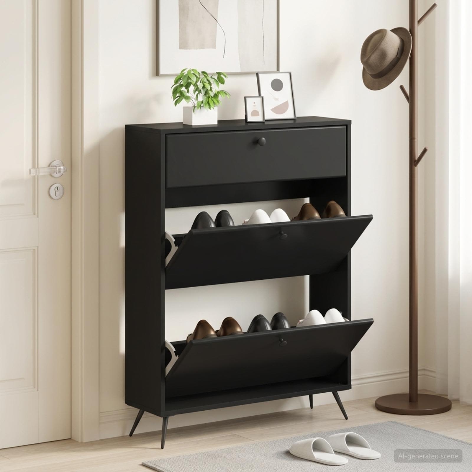 Schuhschrank BREDA 78 x 24 x 103 cm Holzwerkstoff Schwarz