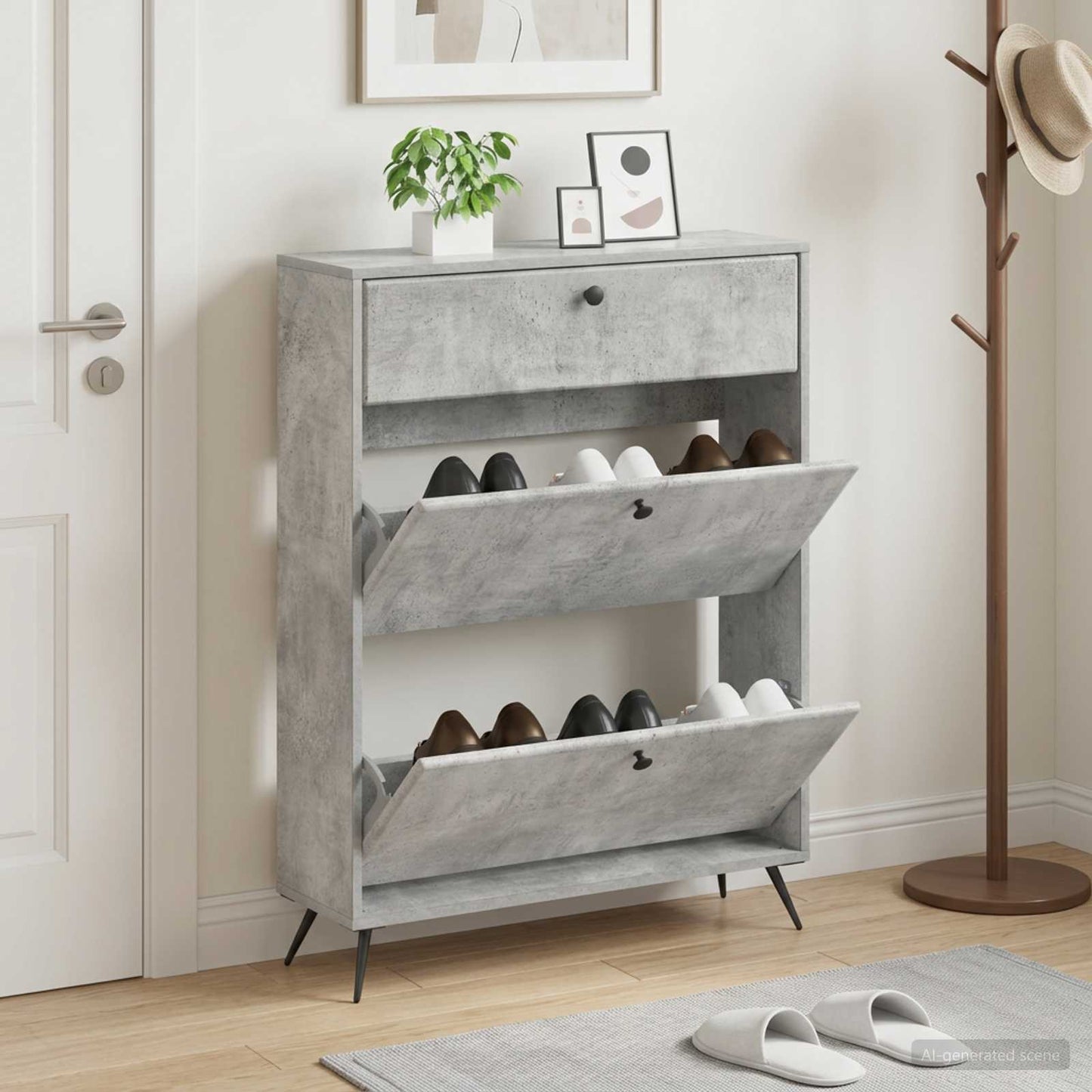 Schuhschrank BREDA 78 x 24 x 103 cm Holzwerkstoff Betongrau