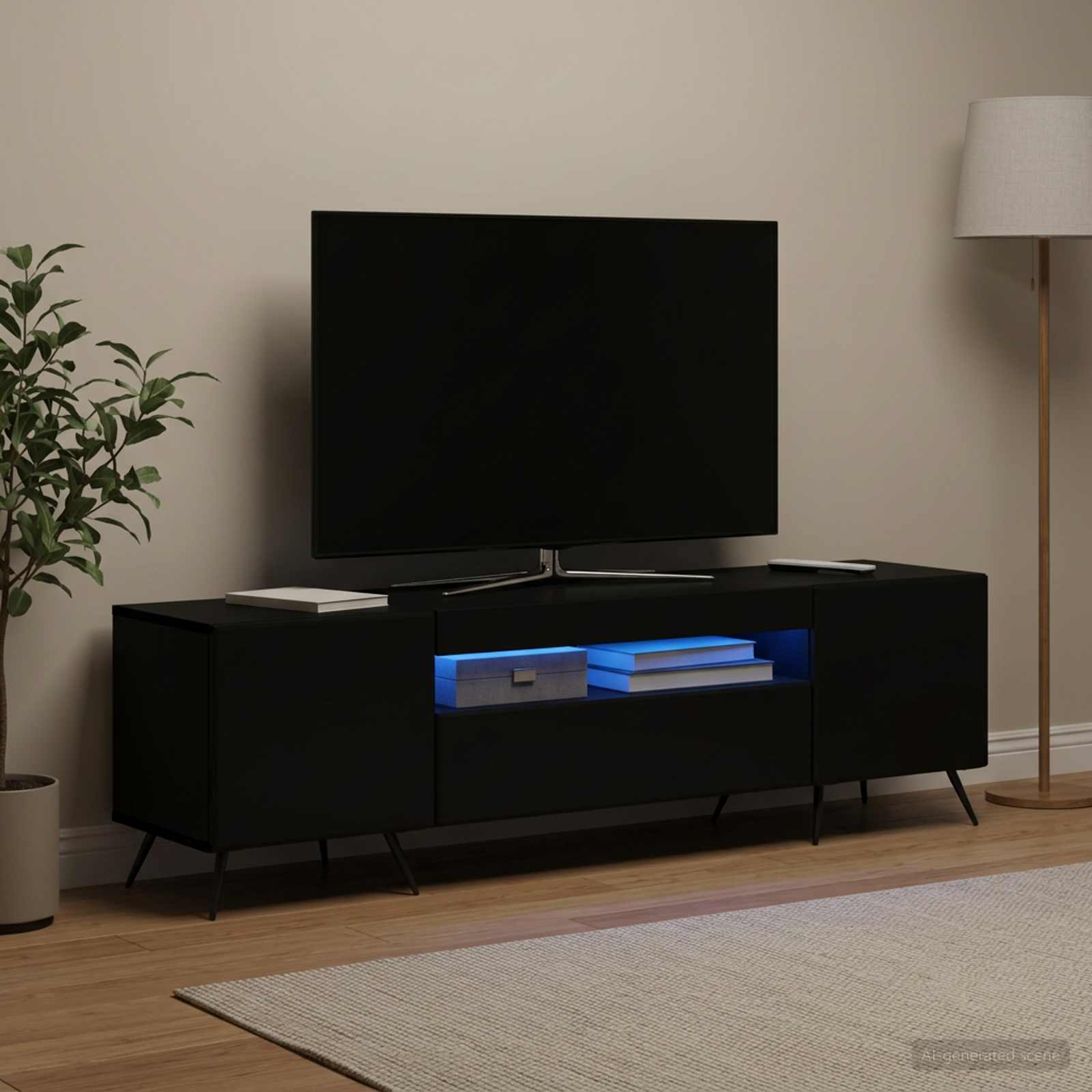 LED-TV-Schrank Schwarz Holzwerkstoff