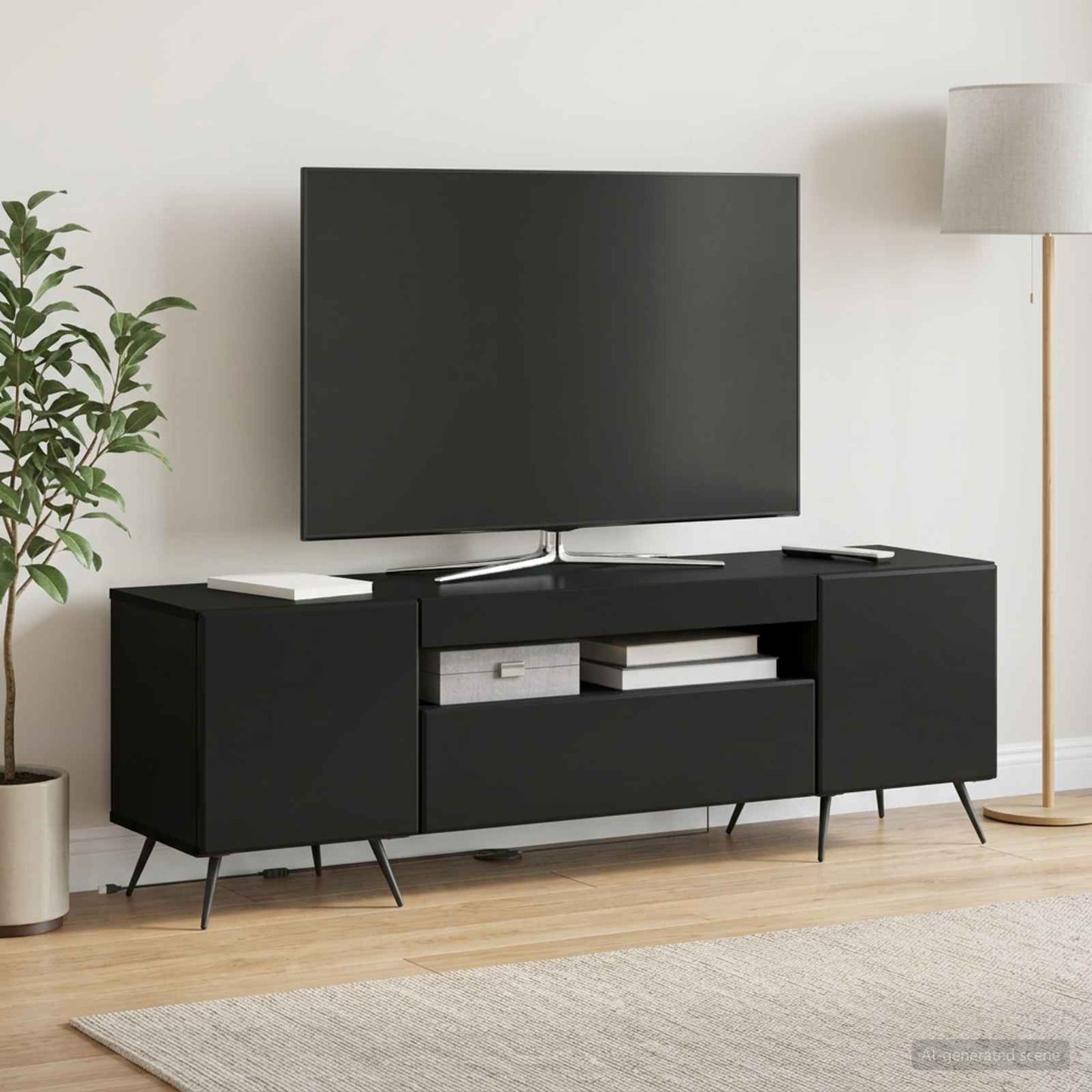 LED-TV-Schrank Schwarz Holzwerkstoff