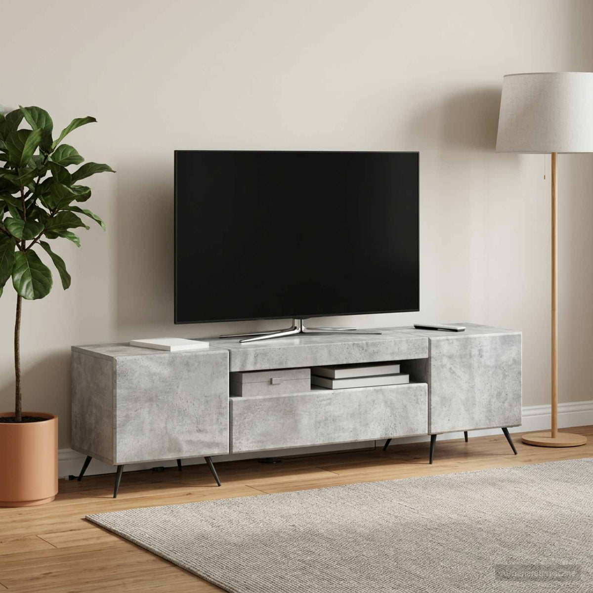 LED-TV-Schrank Betongrau Holzwerkstoff