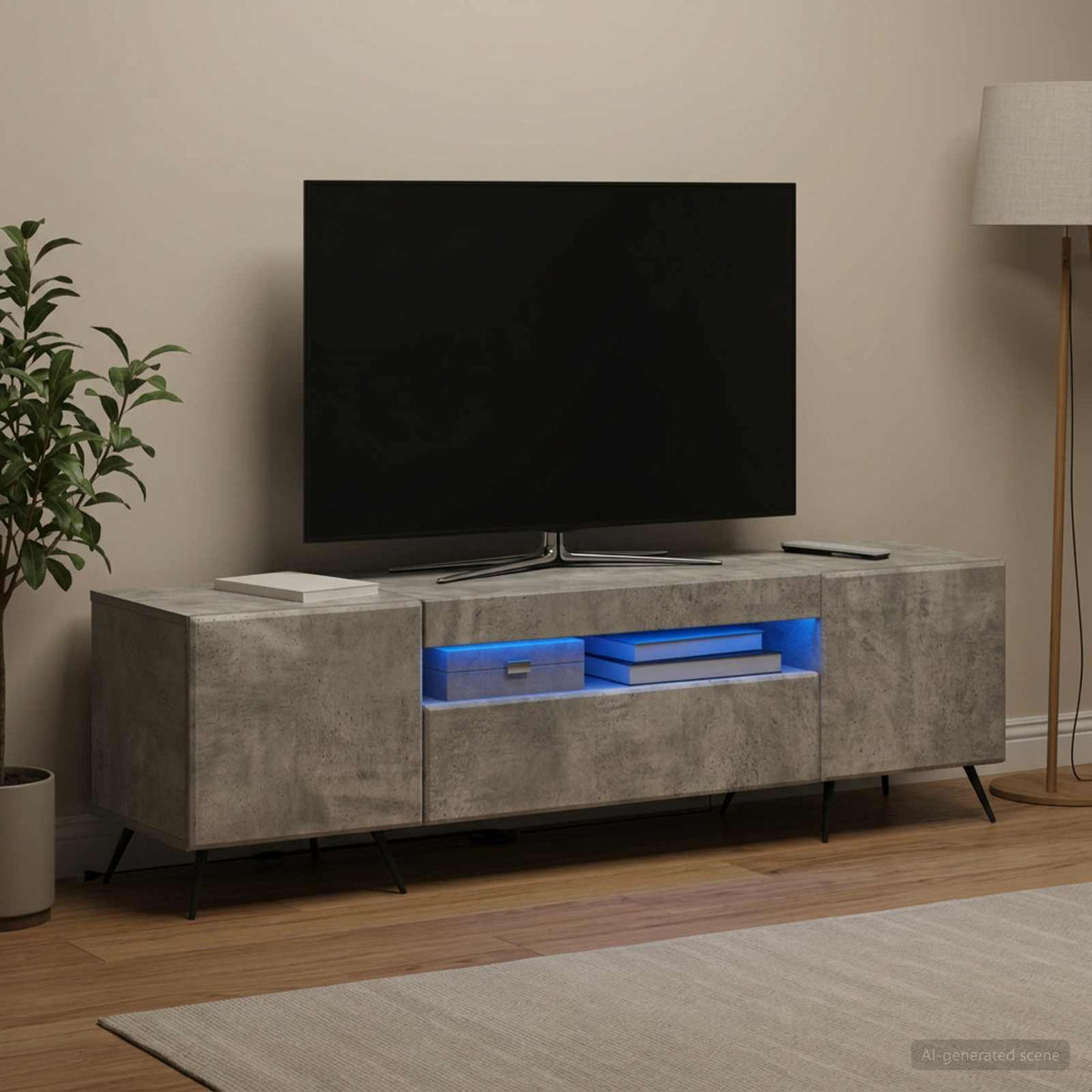 LED-TV-Schrank Betongrau Holzwerkstoff