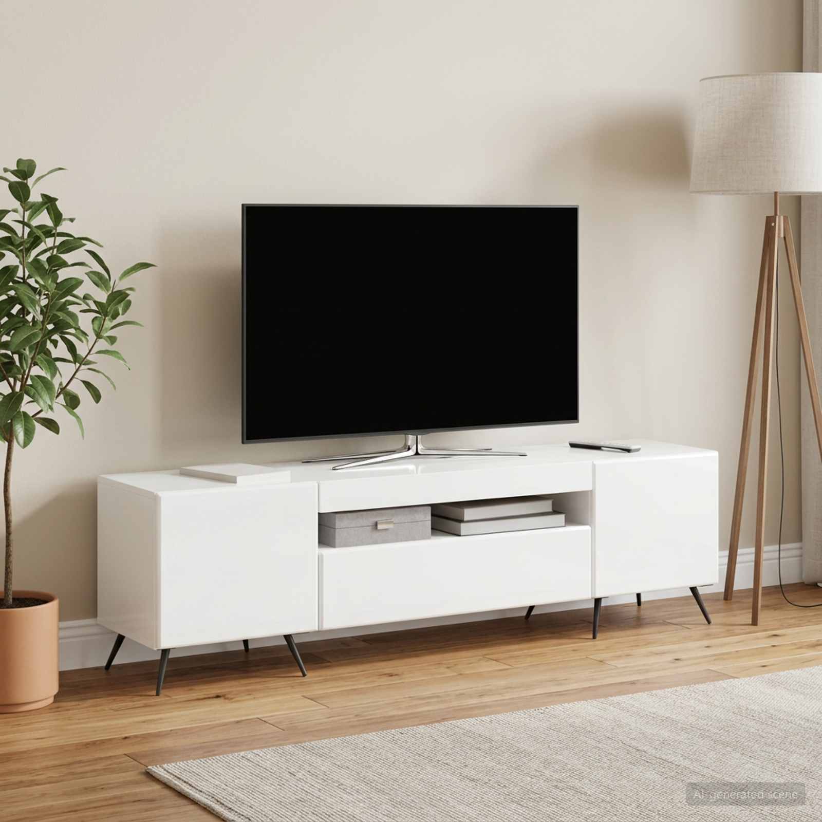 LED-TV-Schrank Hochglanz Weiß Holzwerkstoff