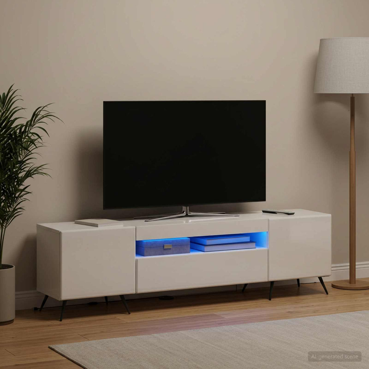 LED-TV-Schrank Hochglanz Weiß Holzwerkstoff