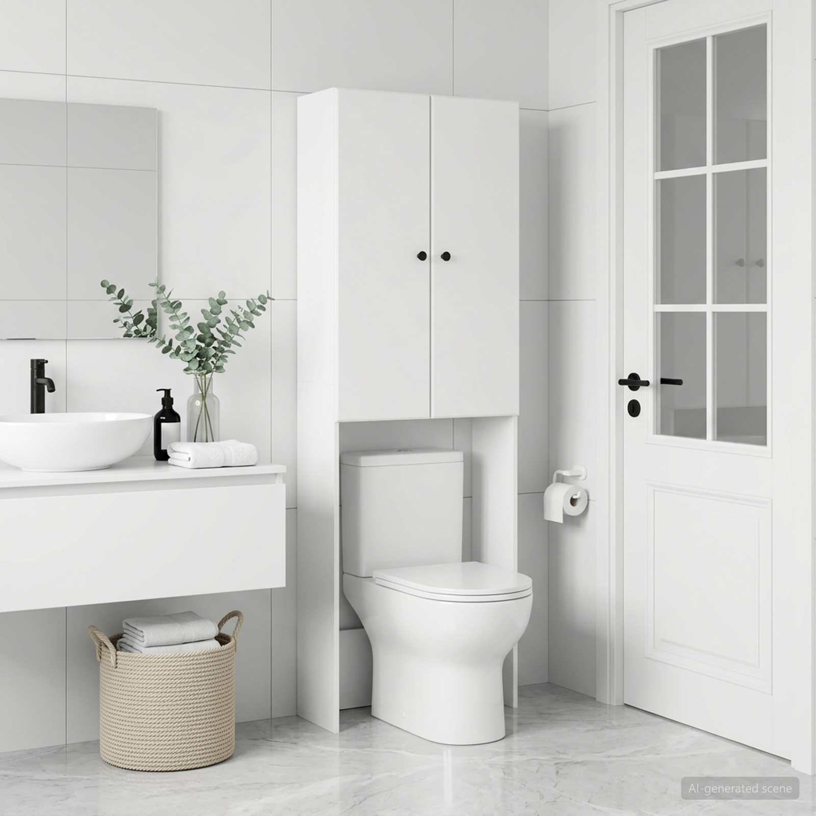 Toilettenschrank BREDA Weiß 66 x 25,5 x 190 cm Holzwerkstoff