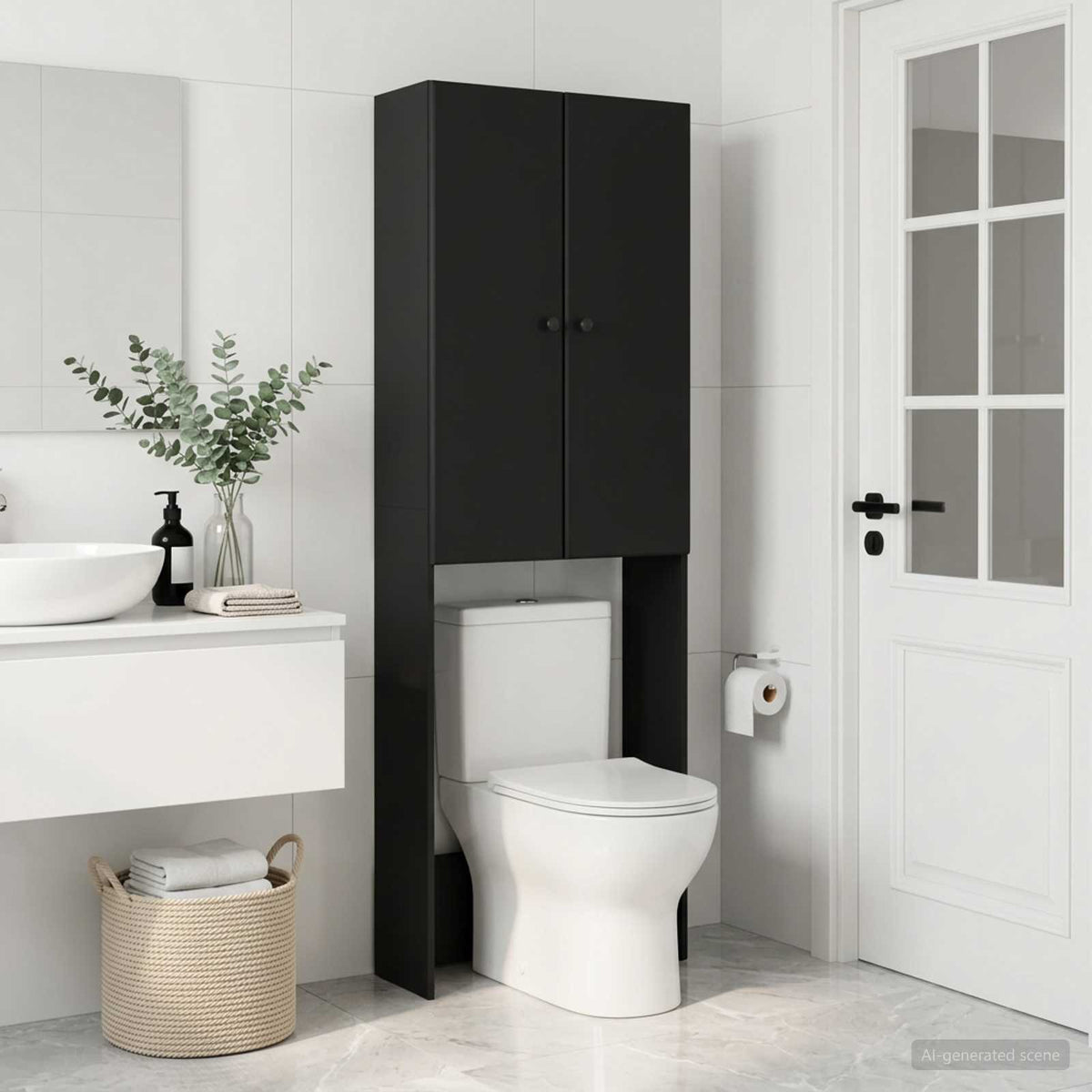 Toilettenschrank BREDA Schwarz 66 x 25,5 x 190 cm Holzwerkstoff