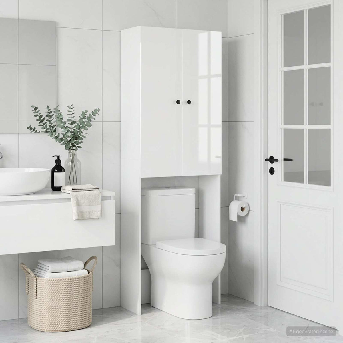 Toilettenschrank BREDA Hochglanz Weiß 66 x 25,5 x 190 cm
