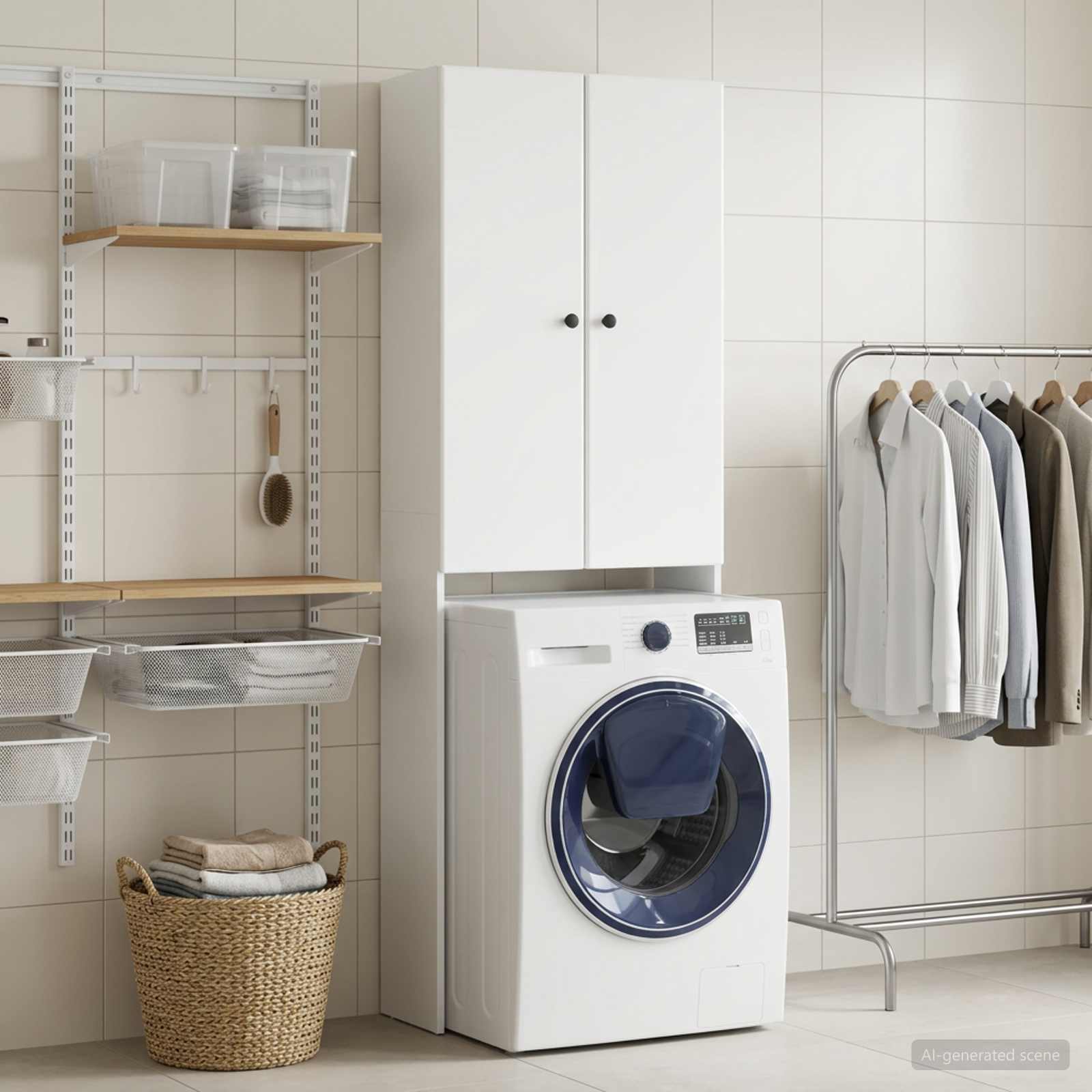 Toilettenschrank BREDA Hochglanz Weiß 66 x 25,5 x 190 cm