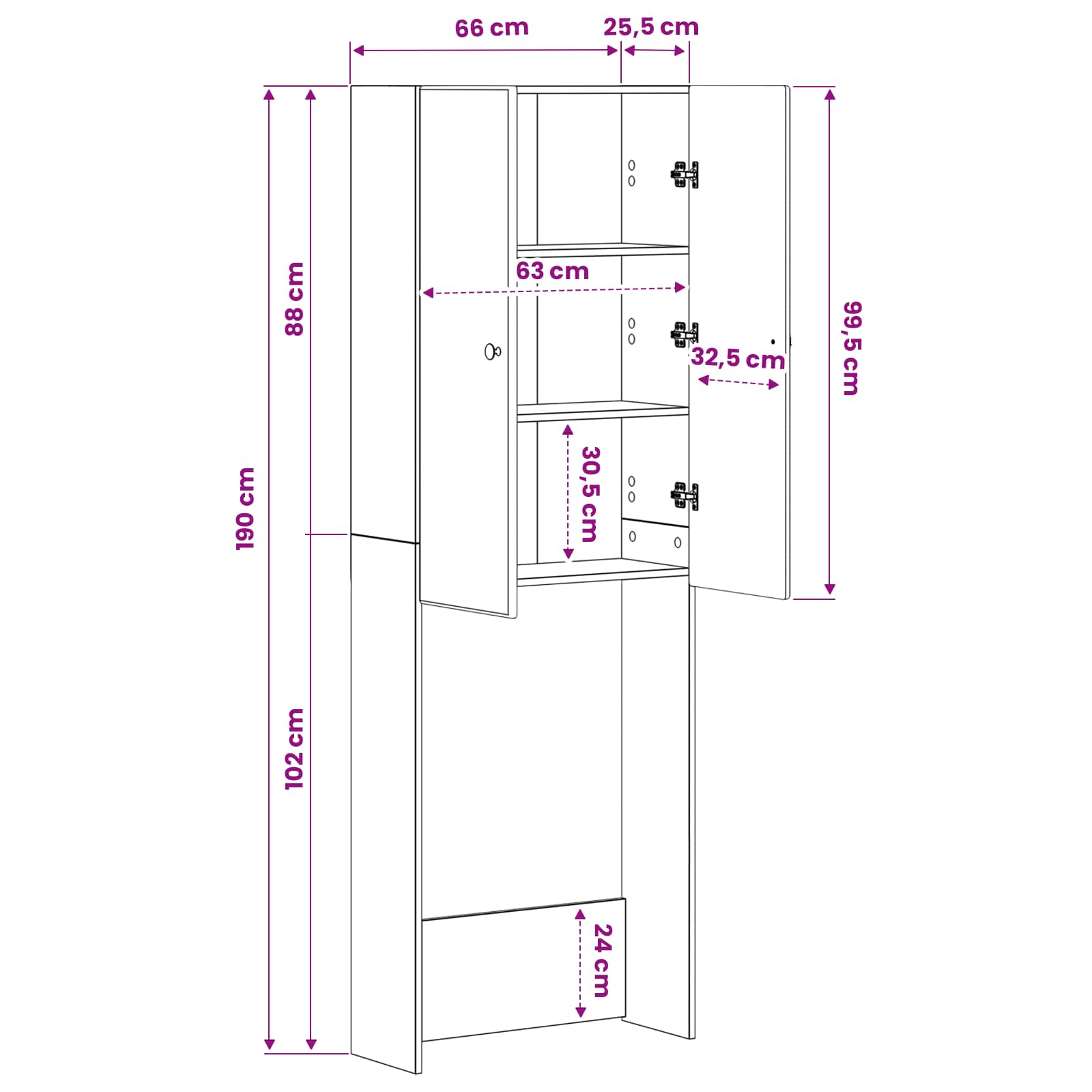 Toilettenschrank BREDA Artisan-Eiche 66 x 25,5 x 190 cm