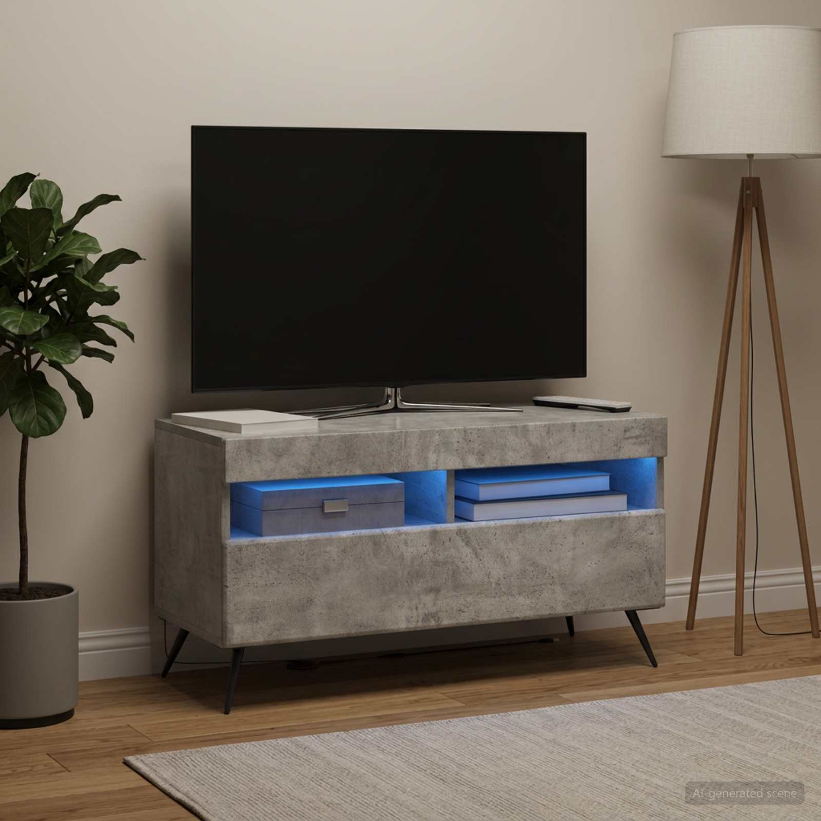 LED-TV-Schrank Betongrau Holzwerkstoff